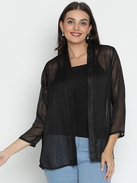 DRAAX FASHIONS Womens Black Long Sleeve Shrug