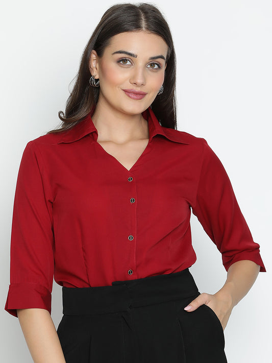 DRAAX FASHIONS Womens Quater Sleeves Collared Shirt Style Top