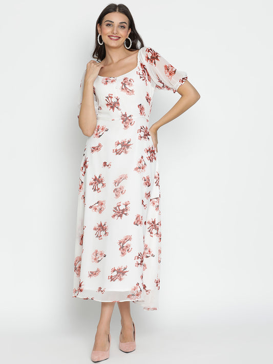 DRAAX FASHIONS महिलाओं के लिए गोल गर्दन वाली छोटी आस्तीन वाली मिडी ड्रेस