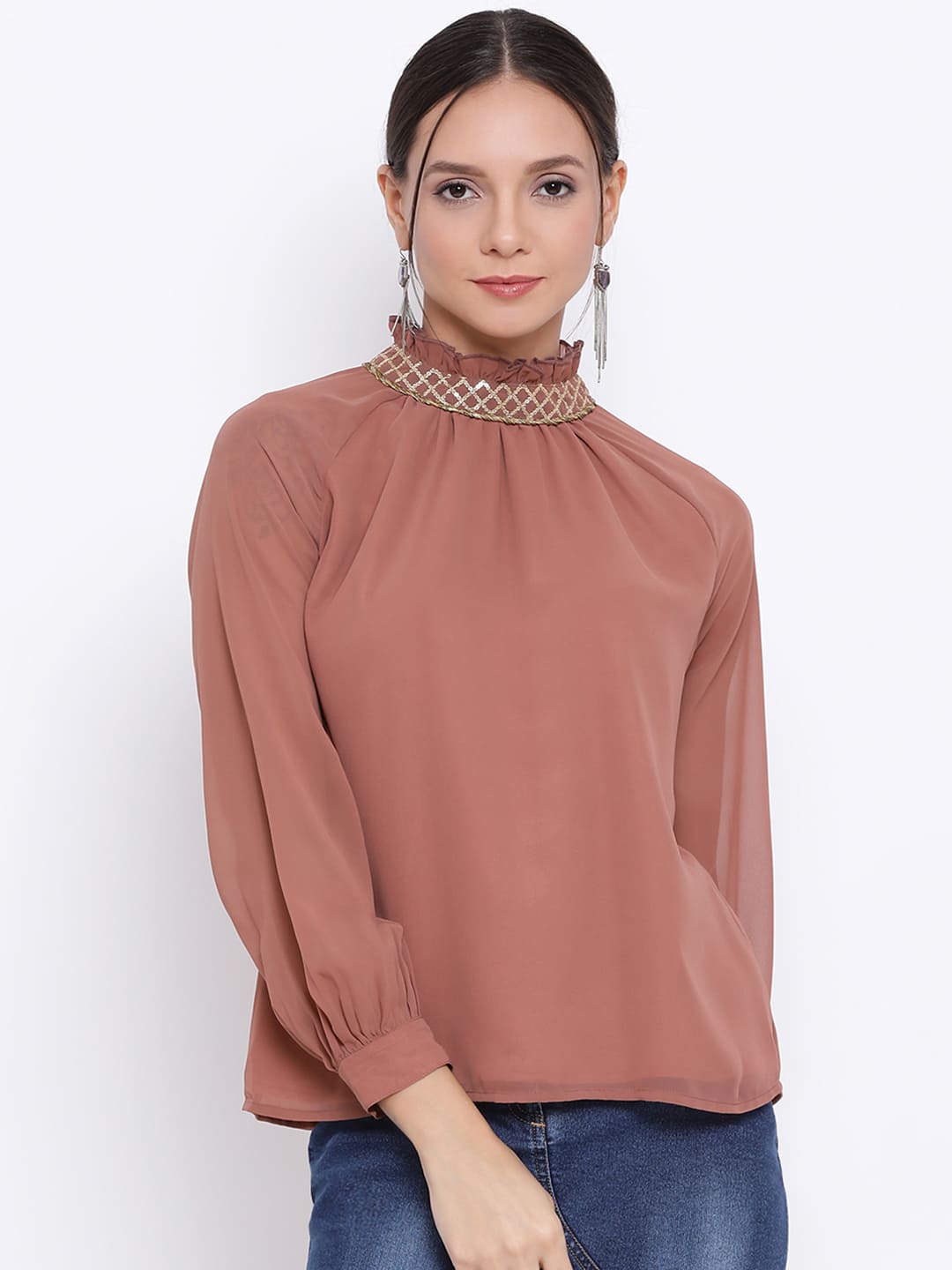 Regular,Brown Top,Regular Top,Round Neck Top,Full Sleeves Top,Brown Solid Top