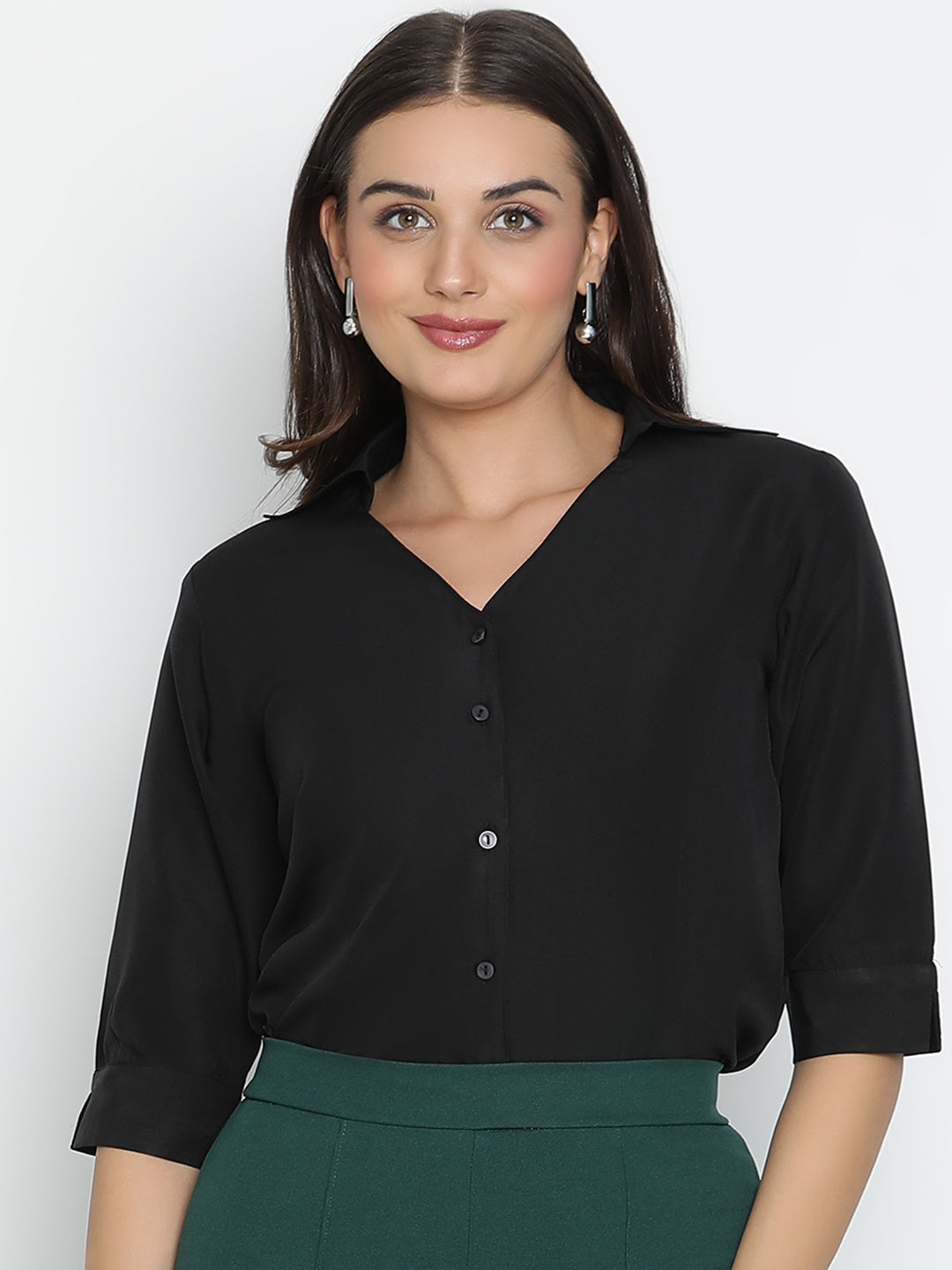 DRAAX FASHIONS Womens Quater Sleeves Black Shirt Style Top