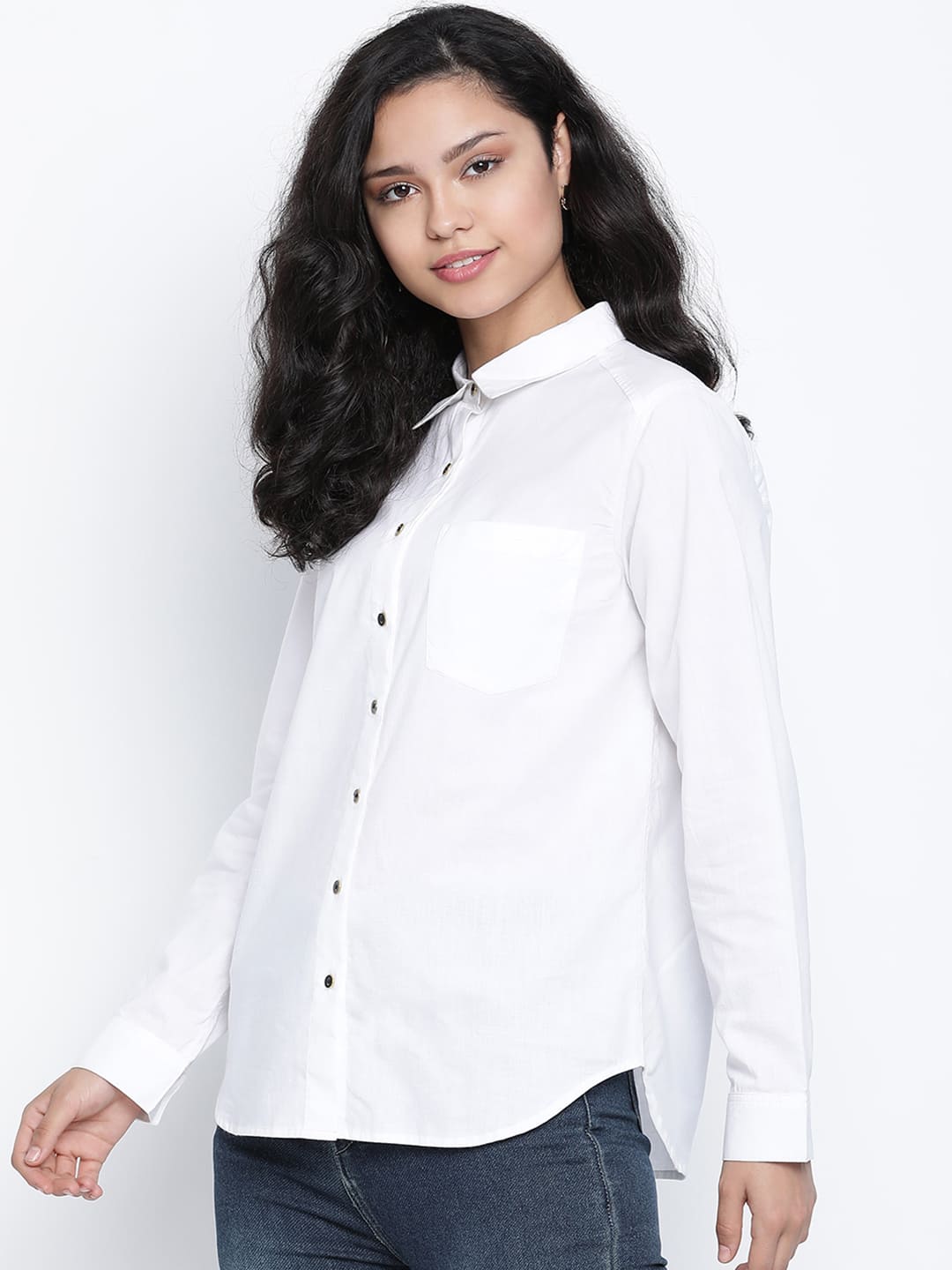 Regular,White Top,Regular Top,Collared Neck Top,Full Sleeves Top,White Solid Top