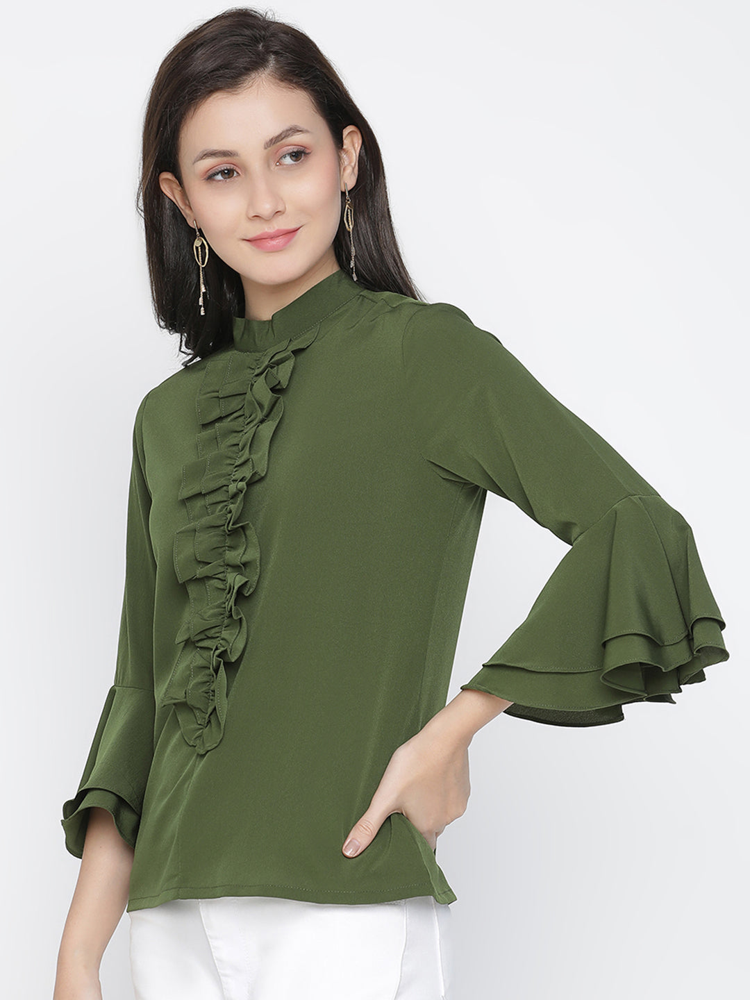 Regular,Green Top,Regular Top,Round Neck Top,Quater Sleeves Top,Green Solid Top