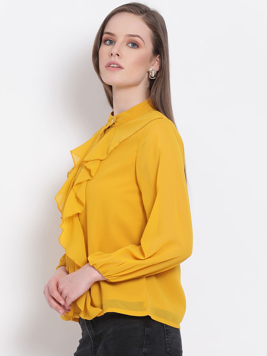 Regular,Yellow Top,Regular Top,Round Neck Top,Full Sleeves Top,Yellow Solid Top