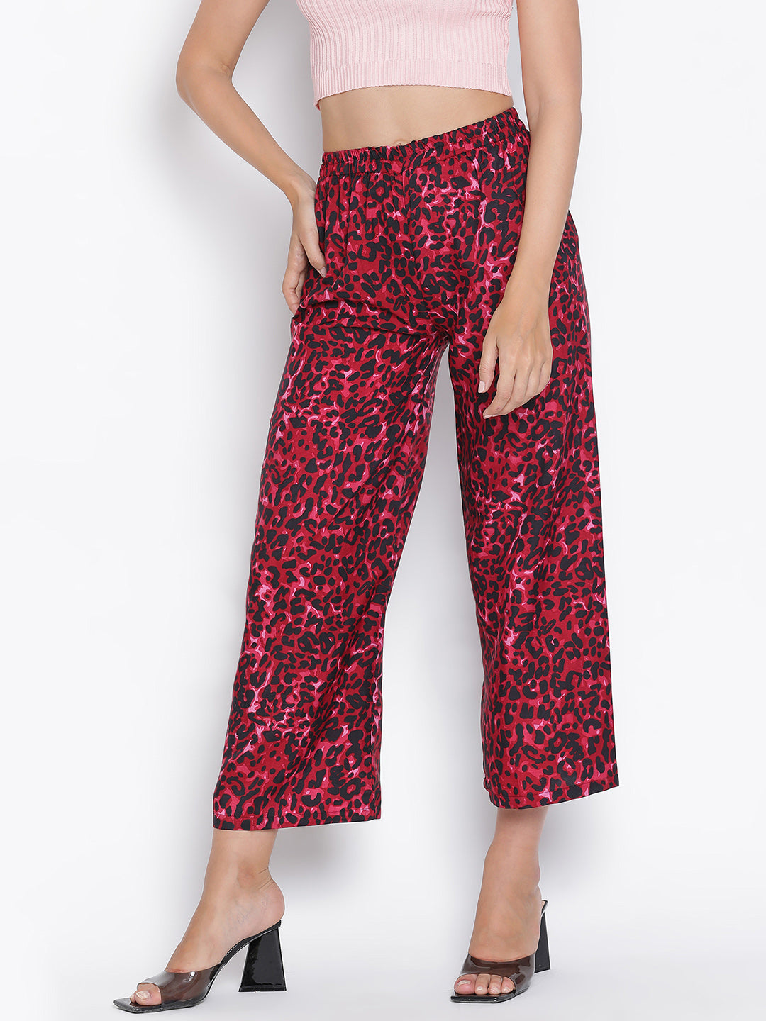 Ankle Length,Red Trouser,Ankle Length Trouser,Red Animal Print Trouser