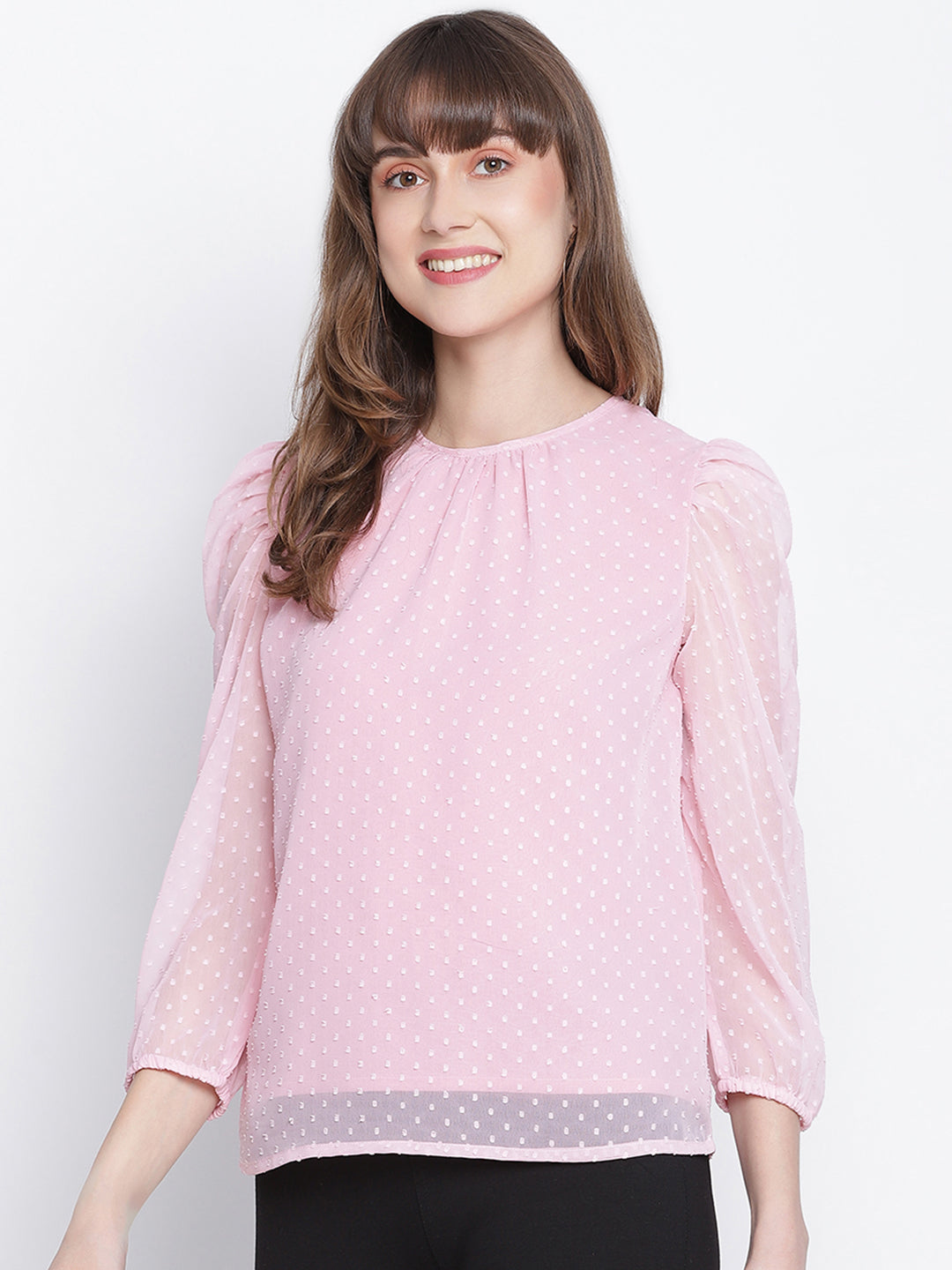 Regular,Pink Top,Regular Top,Round Neck Top,Full Sleeves Top,Pink Solid Top