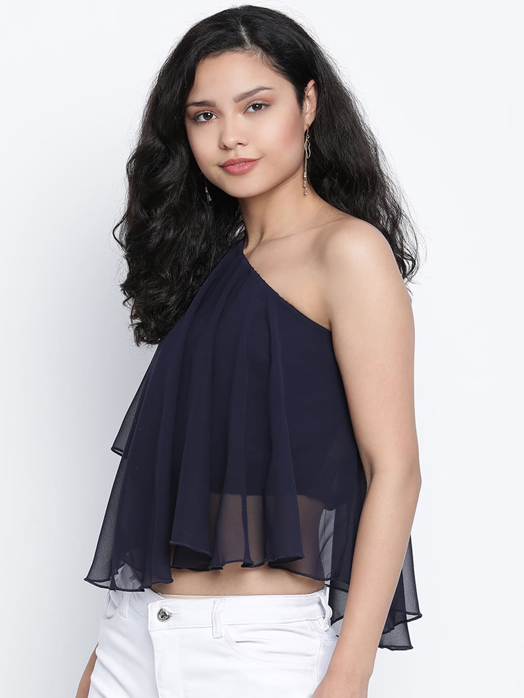 Crop Top,Blue Top,Crop Top,Cold Shoulder Top,Sleeveless Top,Blue Solid Top