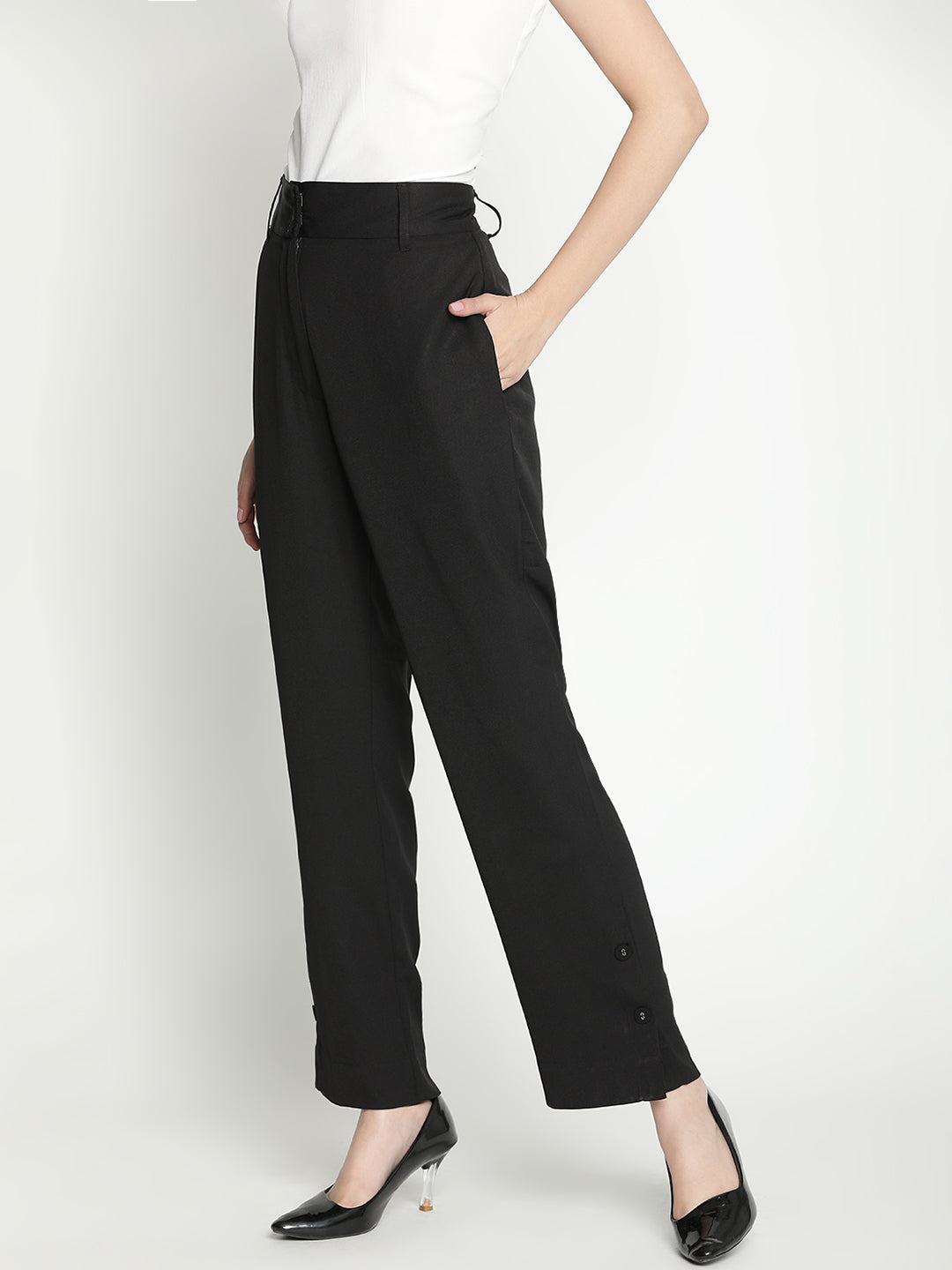 Ankle Length,Black Trouser,Ankle Length Trouser,Black Solid Trouser