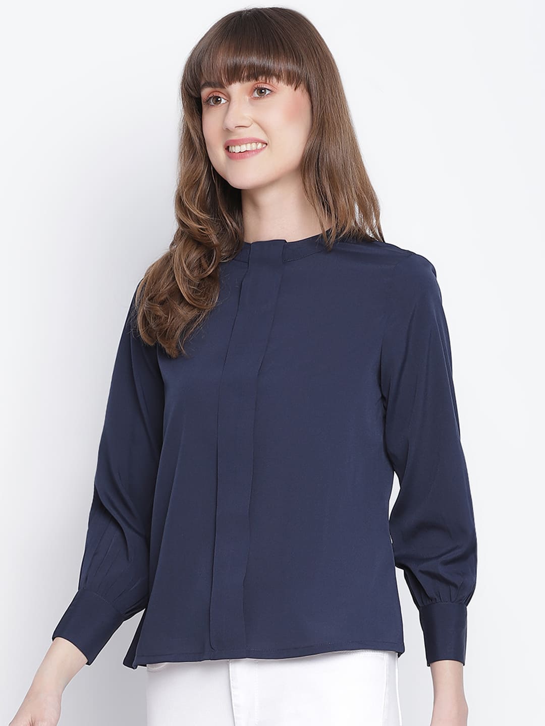 Regular,Blue Top,Regular Top,Round Neck Top,Full Sleeves Top,Blue Solid Top