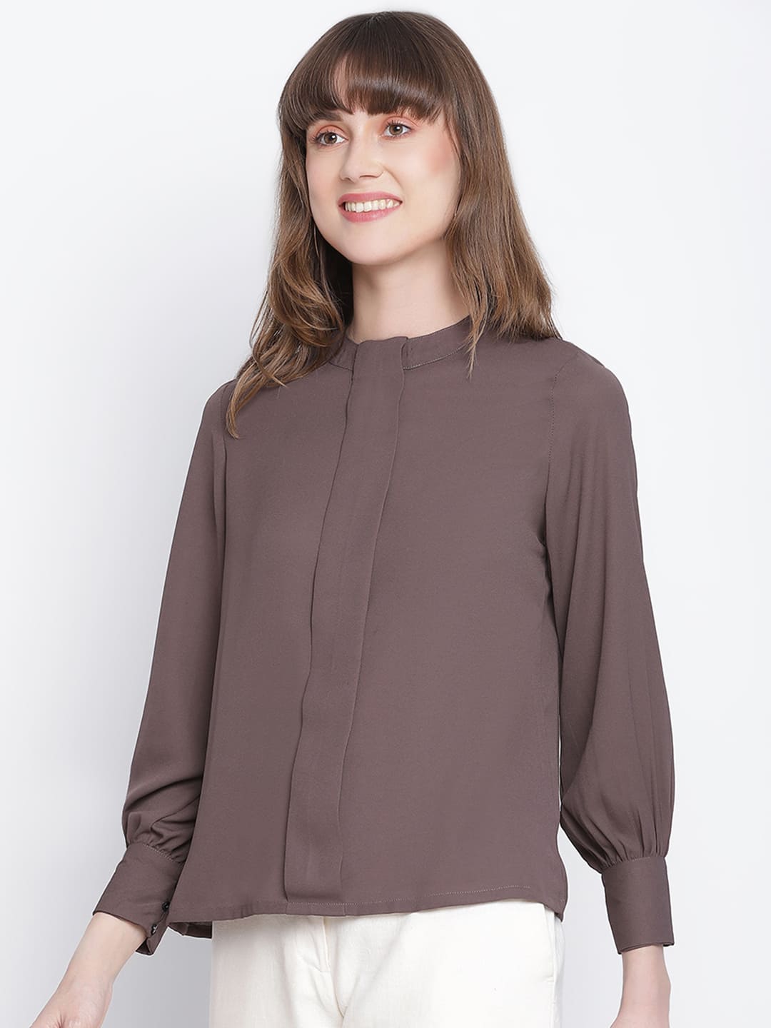 Regular,Grey Top,Regular Top,Round Neck Top,Full Sleeves Top,Grey Solid Top