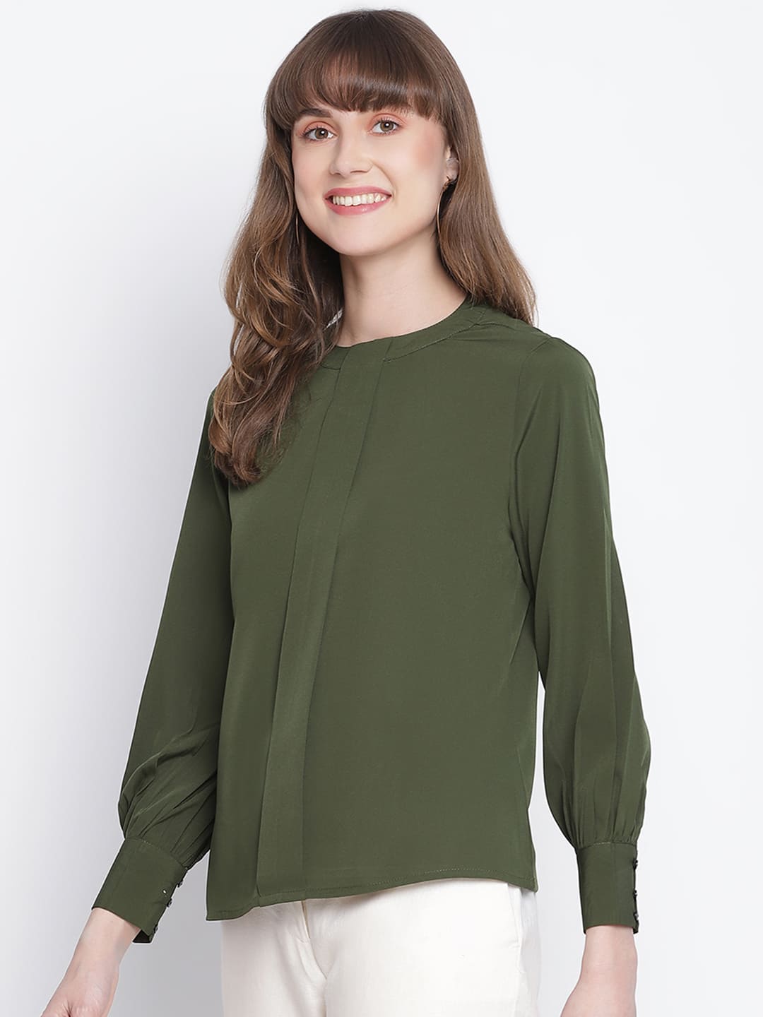 Regular,Green Top,Regular Top,Round Neck Top,Full Sleeves Top,Green Solid Top