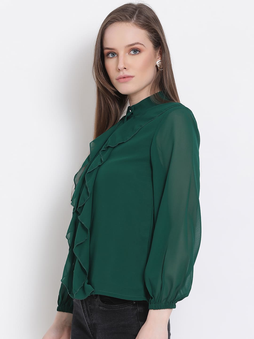 Regular,Green Top,Regular Top,Round Neck Top,Full Sleeves Top,Green Solid Top