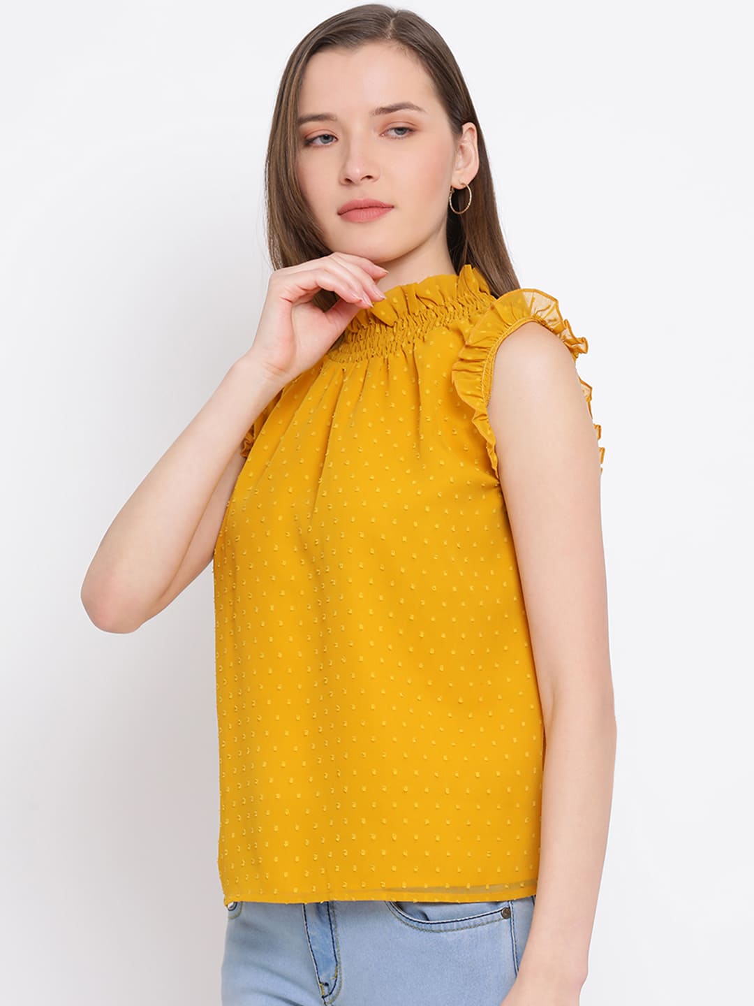 Regular,Yellow Top,Regular Top,Round Neck Top,Sleeveless Top,Yellow Solid Top