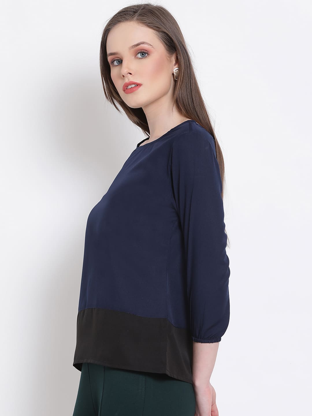 Regular,Blue Top,Regular Top,Round Neck Top,Quater Sleeves Top,Blue Solid Top