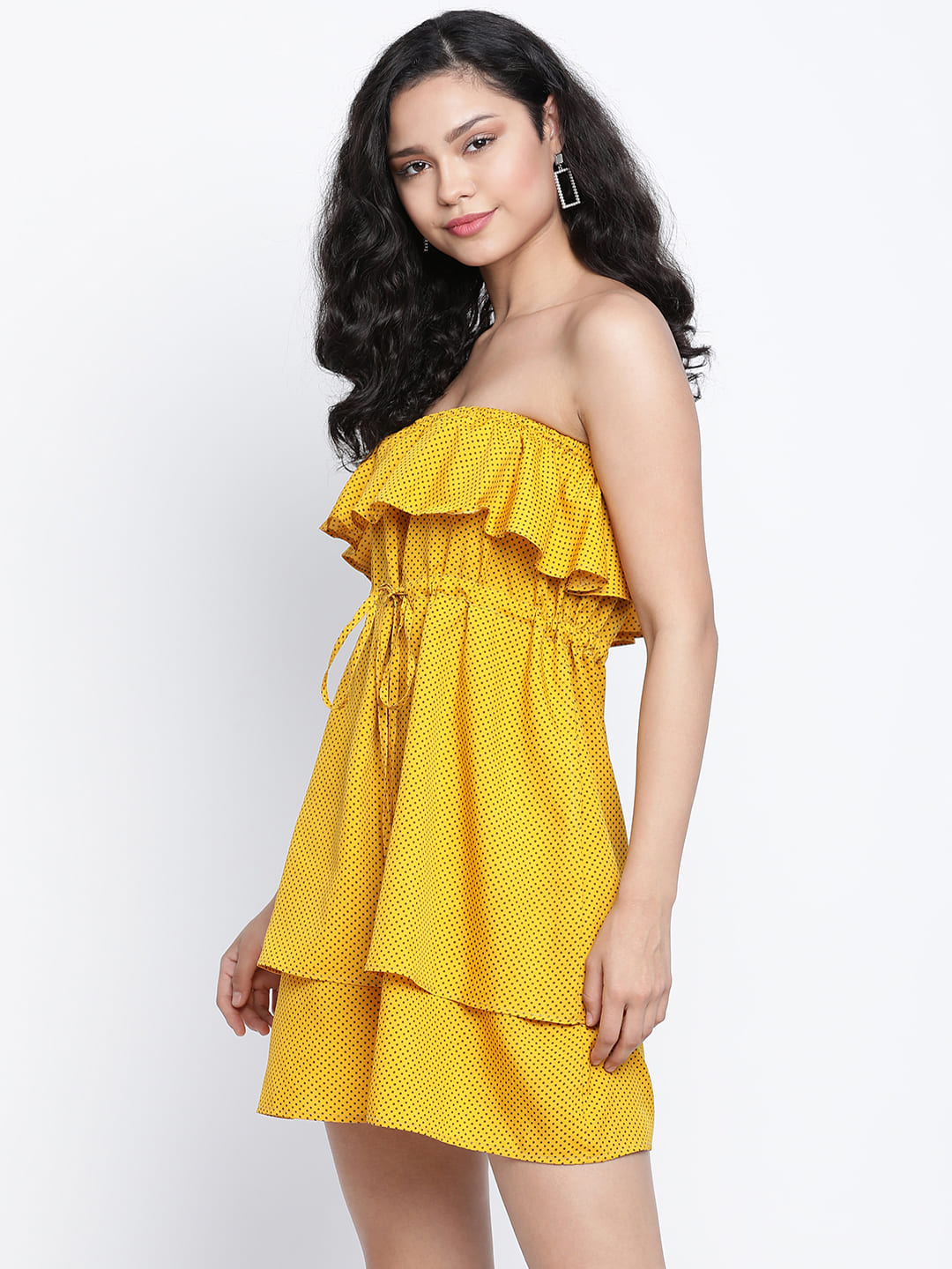 Knee Length,Yellow Dress,Knee Length Dress,Off Shoulder Dress,Sleeveless Dress,Yellow Solid Dress