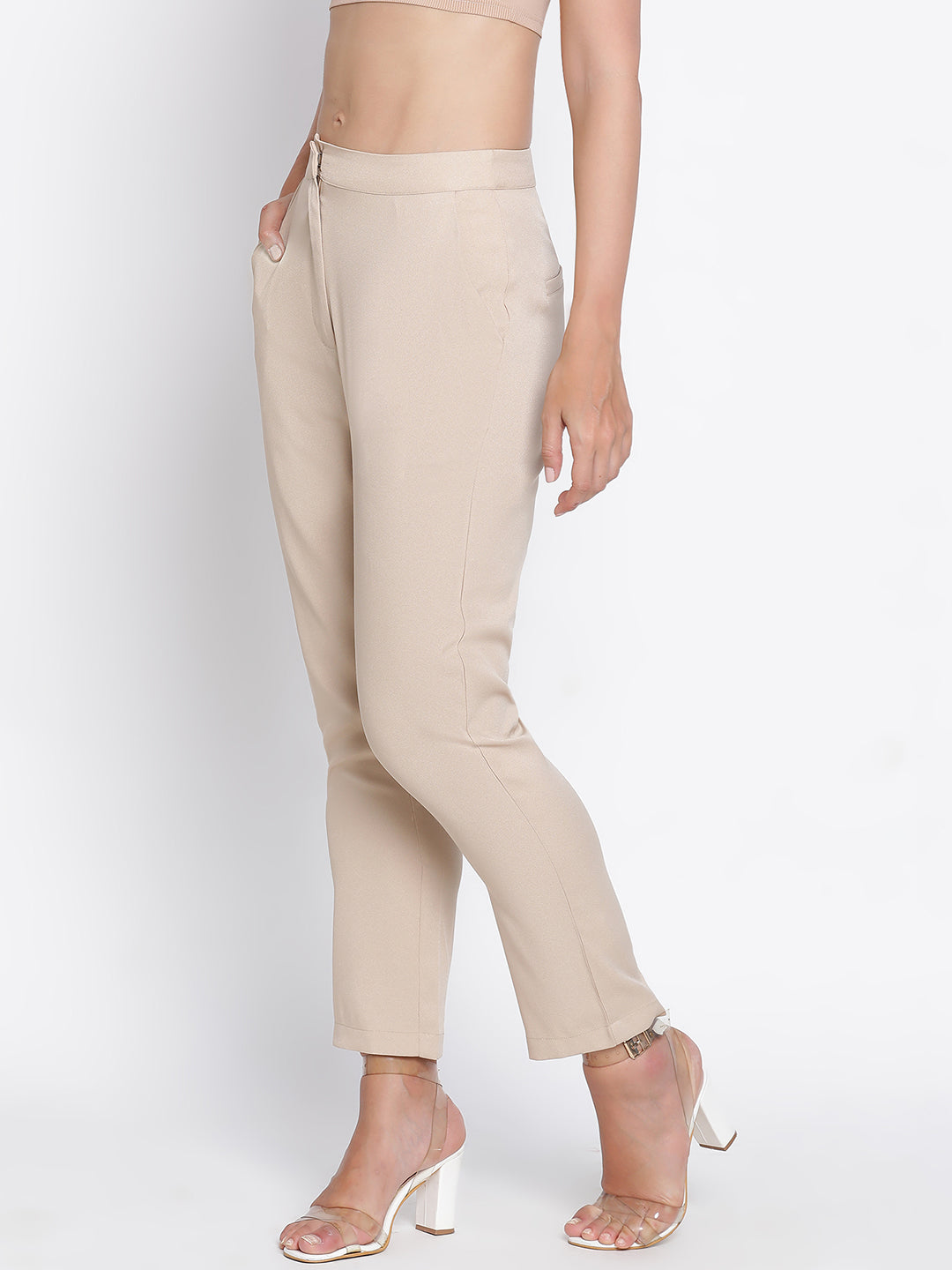 Ankle Length,Beige Trouser,Ankle Length Trouser,Beige Solid Trouser