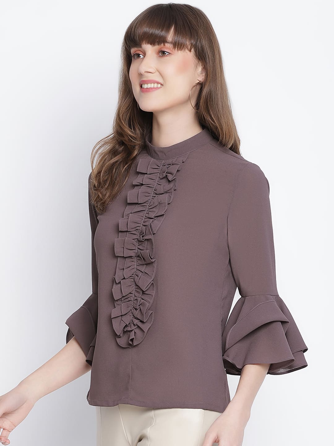 Regular,Grey Top,Regular Top,Round Neck Top,Quater Sleeves Top,Grey Solid Top