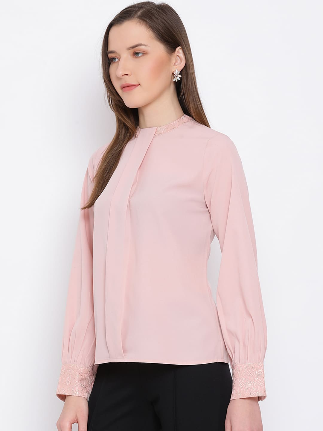 Regular,Pink Top,Regular Top,Round Neck Top,Full Sleeves Top,Pink Solid Top