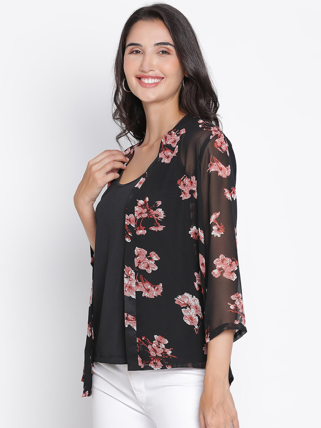 Regular,Multicolor Top,Regular Top,,Quater Sleeves Top,Multi Floral Print Top