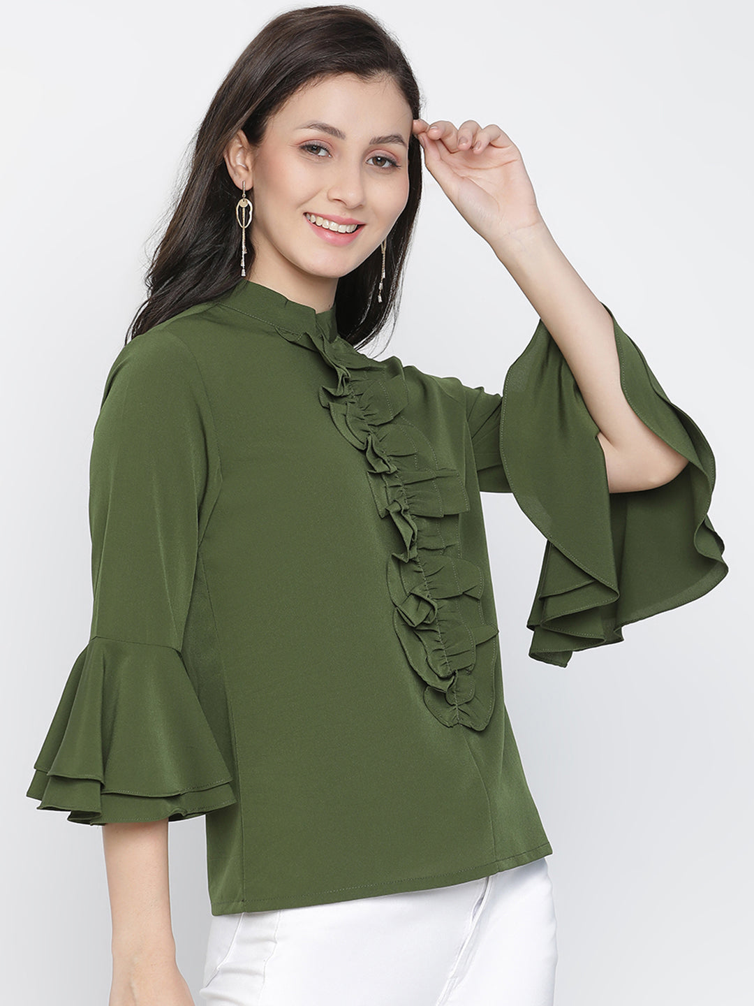 Regular,Green Top,Regular Top,Round Neck Top,Quater Sleeves Top,Green Solid Top