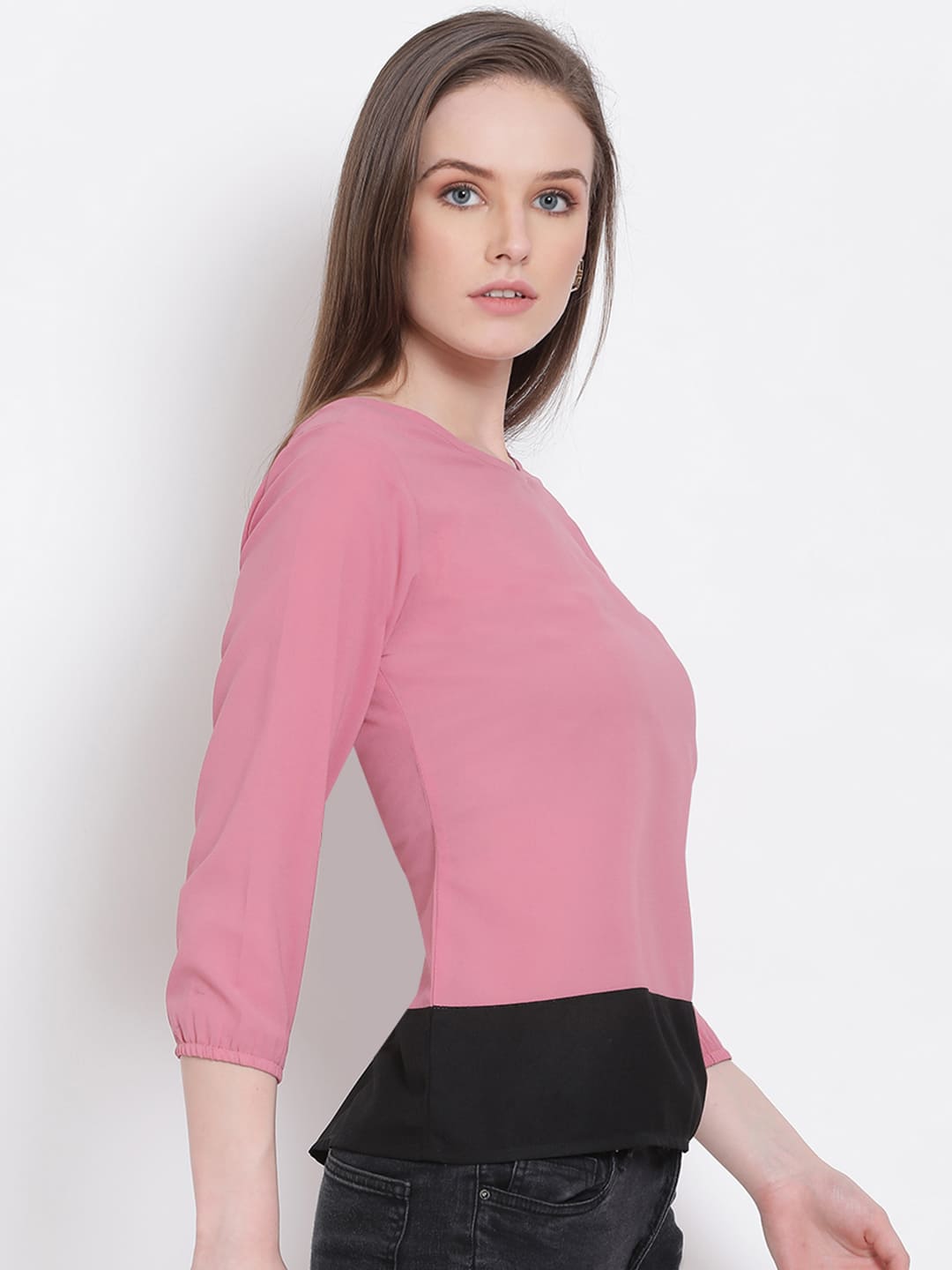 Crop Top,Pink Top,Crop Top,Round Neck Top,Quater Sleeves Top,Pink Solid Top