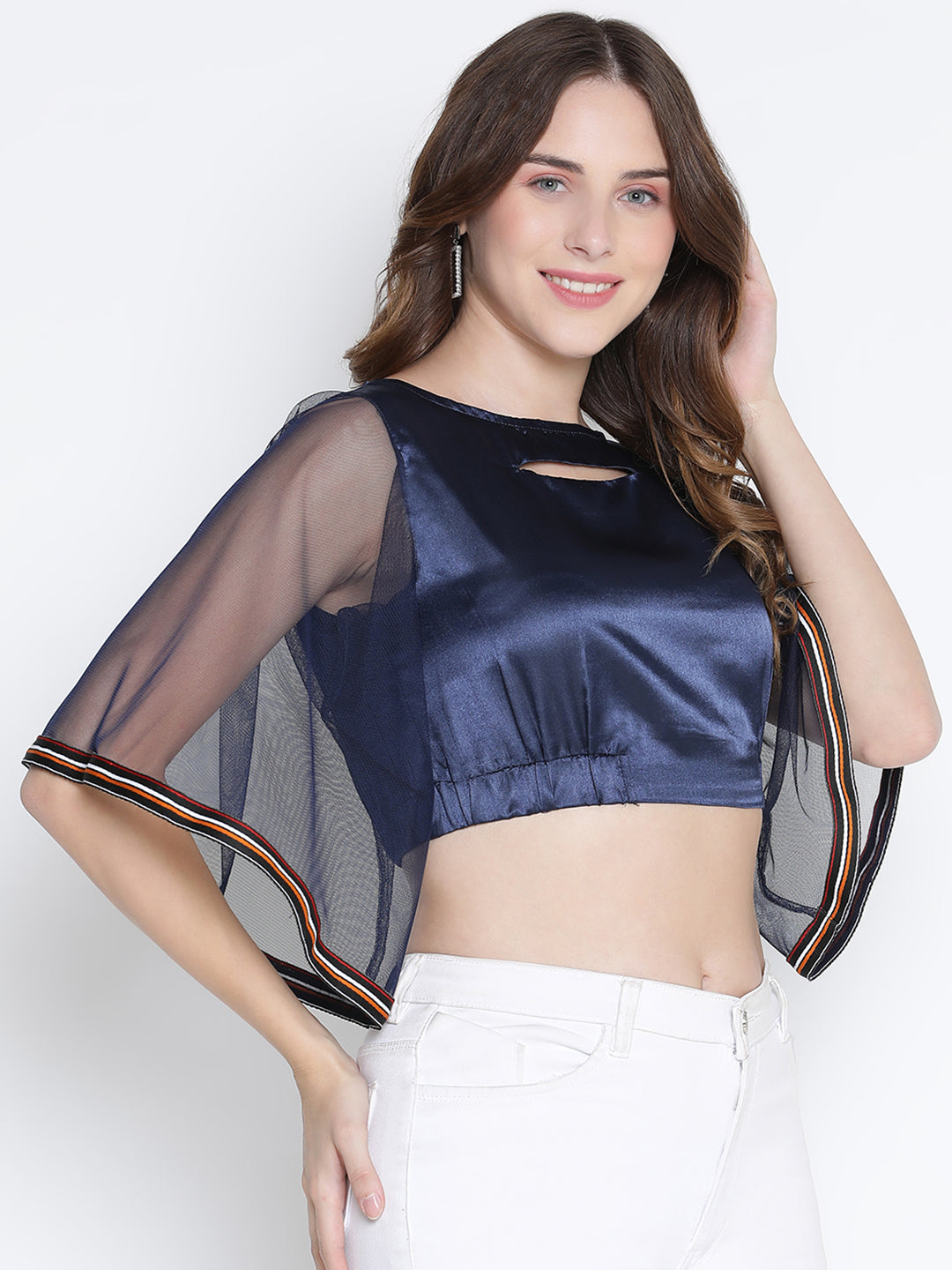 Crop Top,Blue Top,Crop Top,Round Neck Top,Sleeveless Top,Blue Solid Top