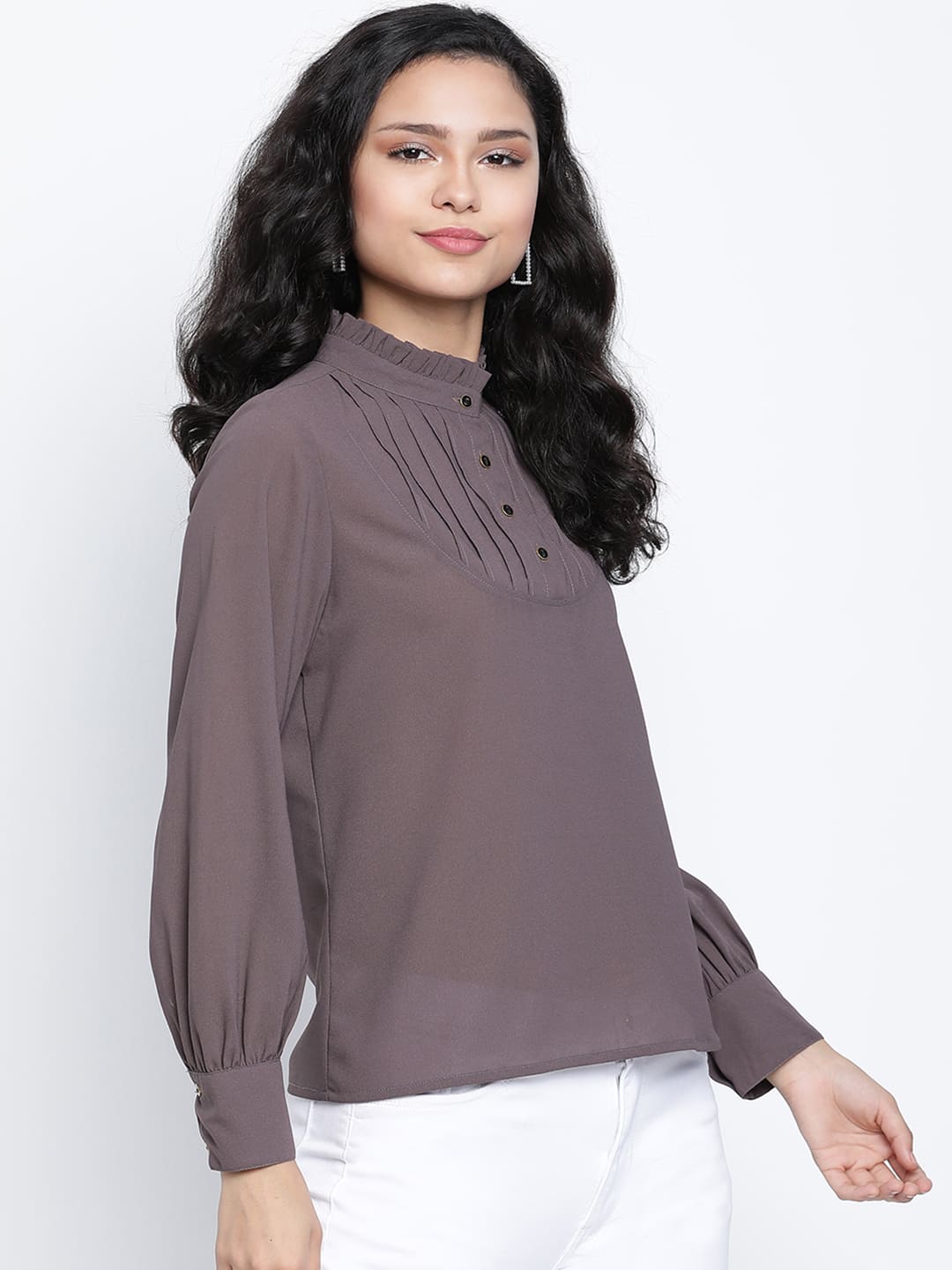 Regular,Grey Top,Regular Top,Round Neck Top,Full Sleeves Top,Grey Solid Top