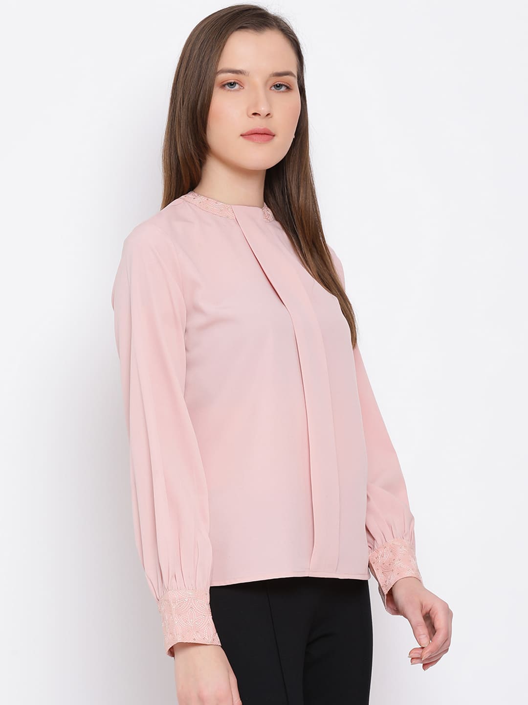 Regular,Pink Top,Regular Top,Round Neck Top,Full Sleeves Top,Pink Solid Top