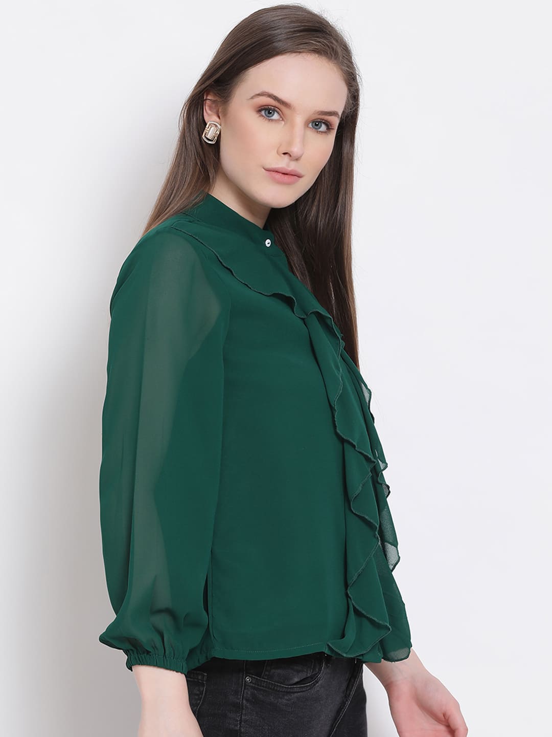 Regular,Green Top,Regular Top,Round Neck Top,Full Sleeves Top,Green Solid Top