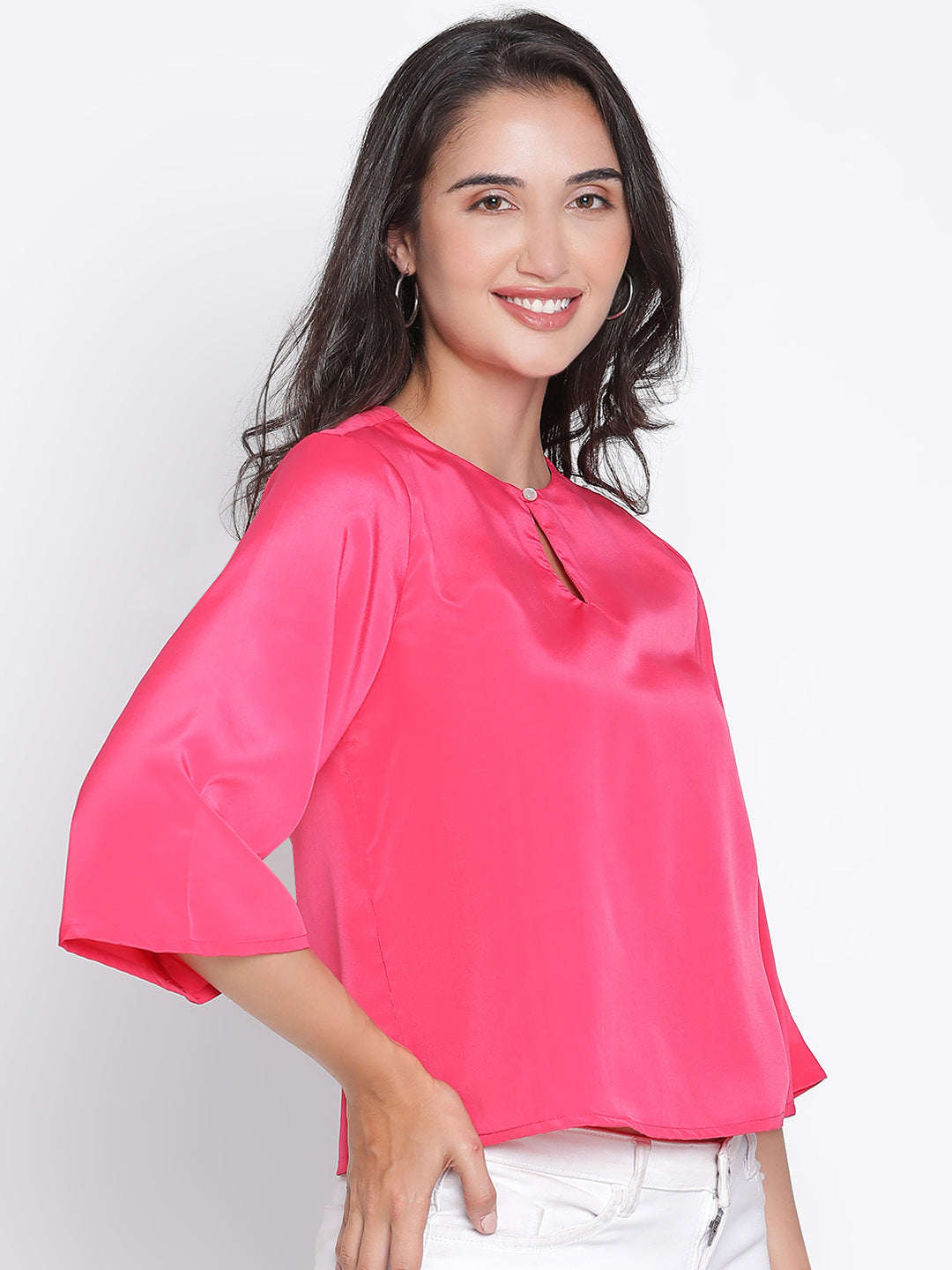 Crop Top,Pink Top,Crop Top,Round Neck Top,Quater Sleeves Top,Pink Solid Top