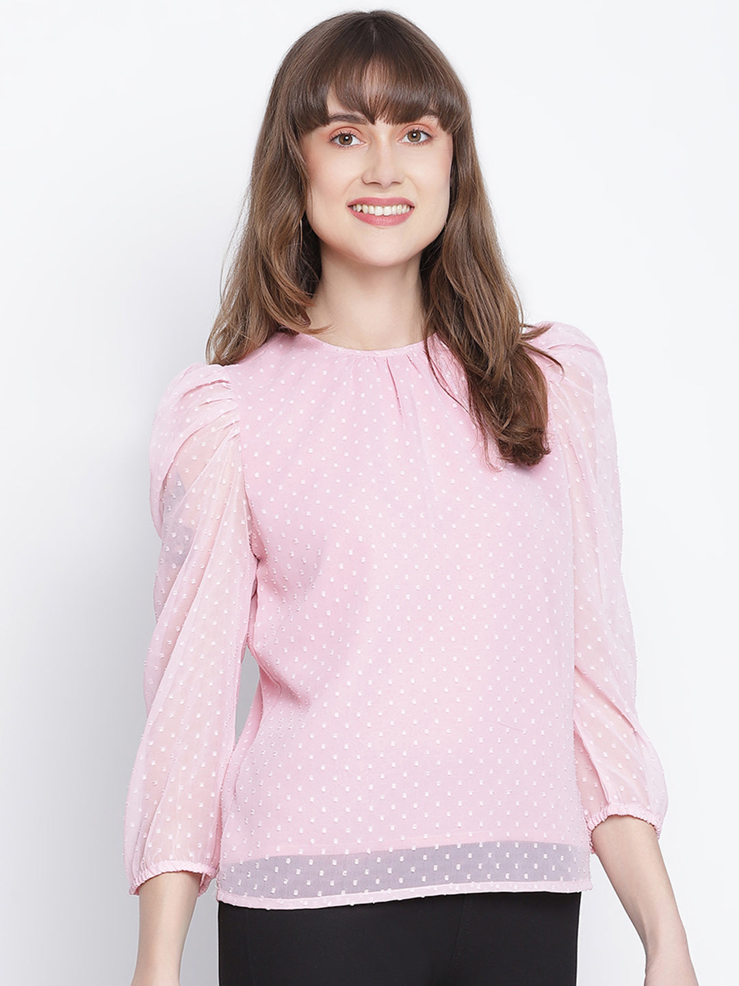 Regular,Pink Top,Regular Top,Round Neck Top,Full Sleeves Top,Pink Solid Top