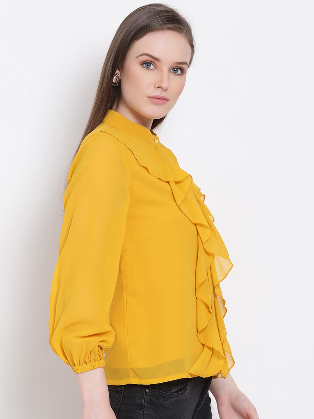 Regular,Yellow Top,Regular Top,Round Neck Top,Full Sleeves Top,Yellow Solid Top