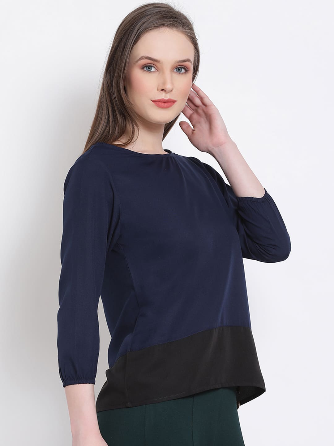 Regular,Blue Top,Regular Top,Round Neck Top,Quater Sleeves Top,Blue Solid Top