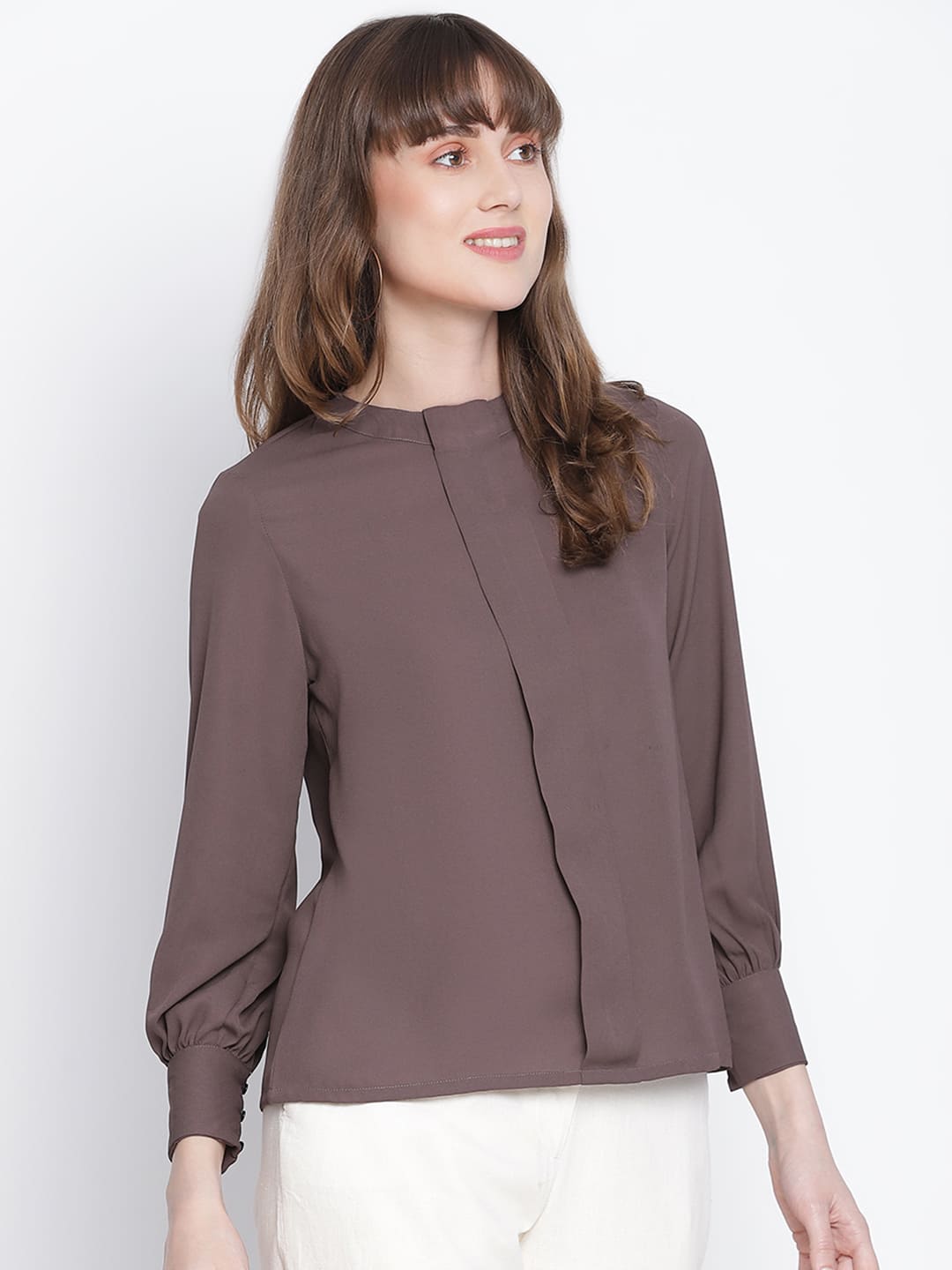 Regular,Grey Top,Regular Top,Round Neck Top,Full Sleeves Top,Grey Solid Top