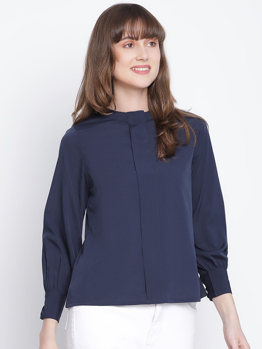 Regular,Blue Top,Regular Top,Round Neck Top,Full Sleeves Top,Blue Solid Top