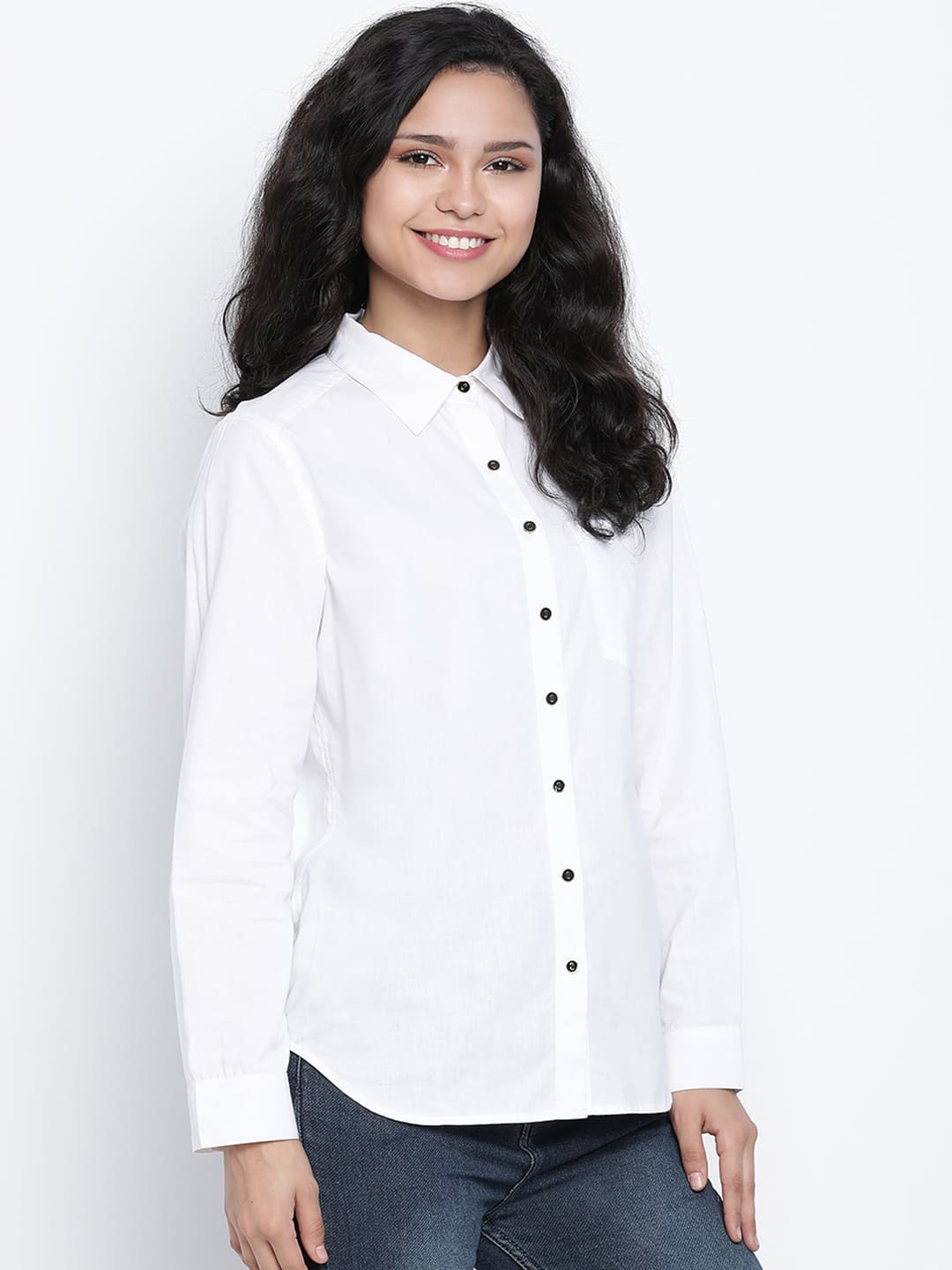 Regular,White Top,Regular Top,Collared Neck Top,Full Sleeves Top,White Solid Top