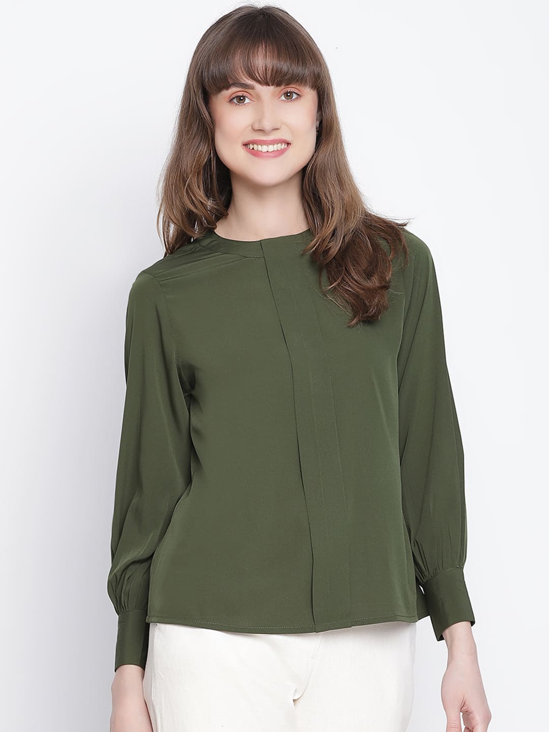 Regular,Green Top,Regular Top,Round Neck Top,Full Sleeves Top,Green Solid Top