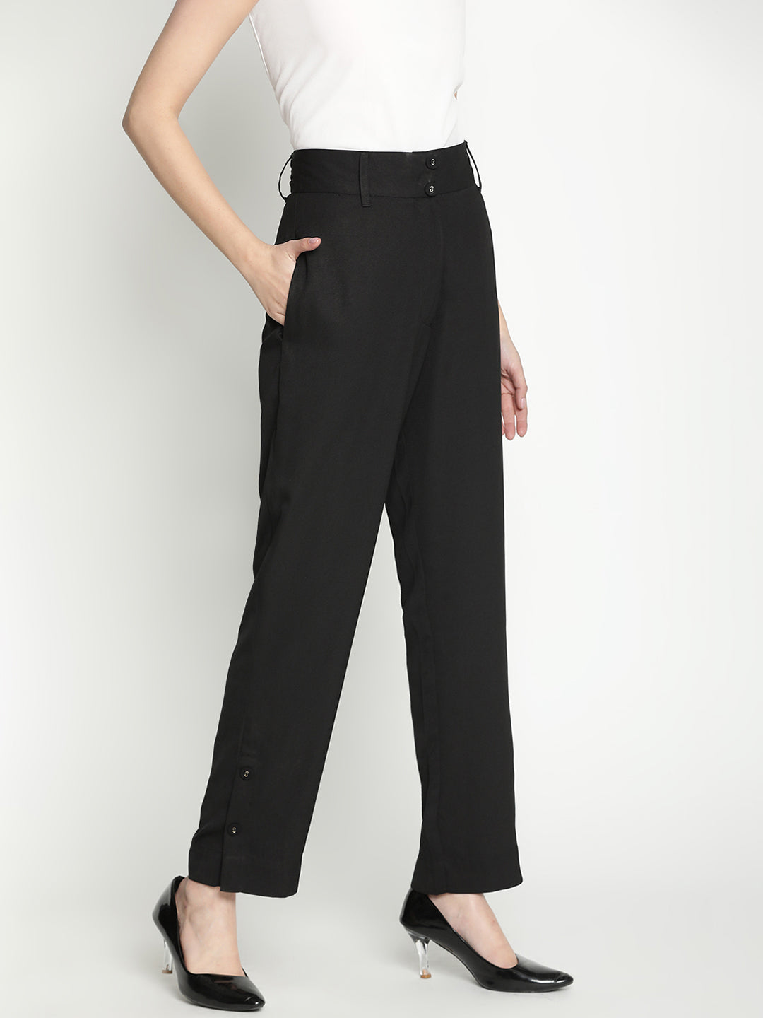 Ankle Length,Black Trouser,Ankle Length Trouser,Black Solid Trouser