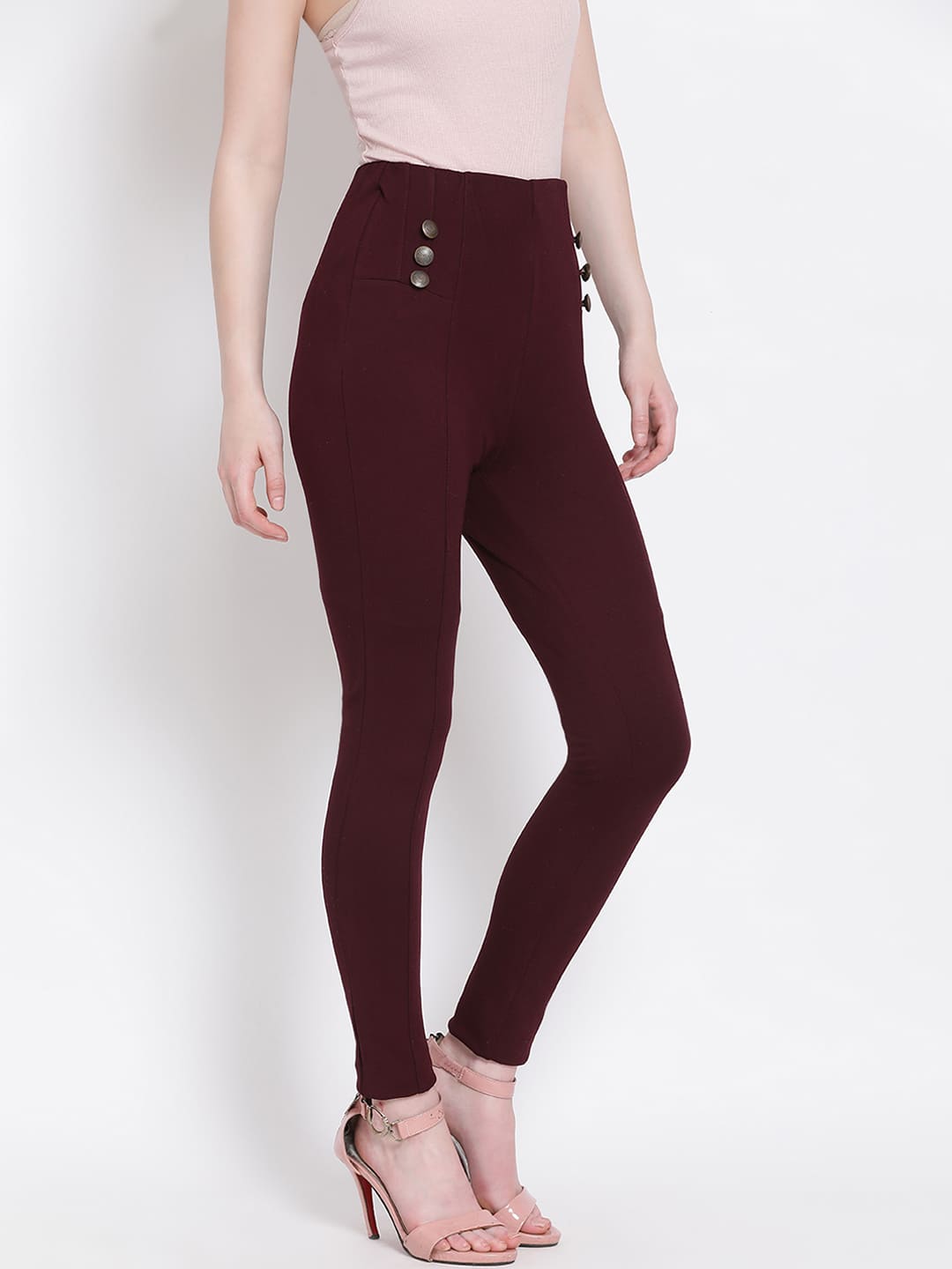 Brown Jeggings,Brown Solid Jeggings