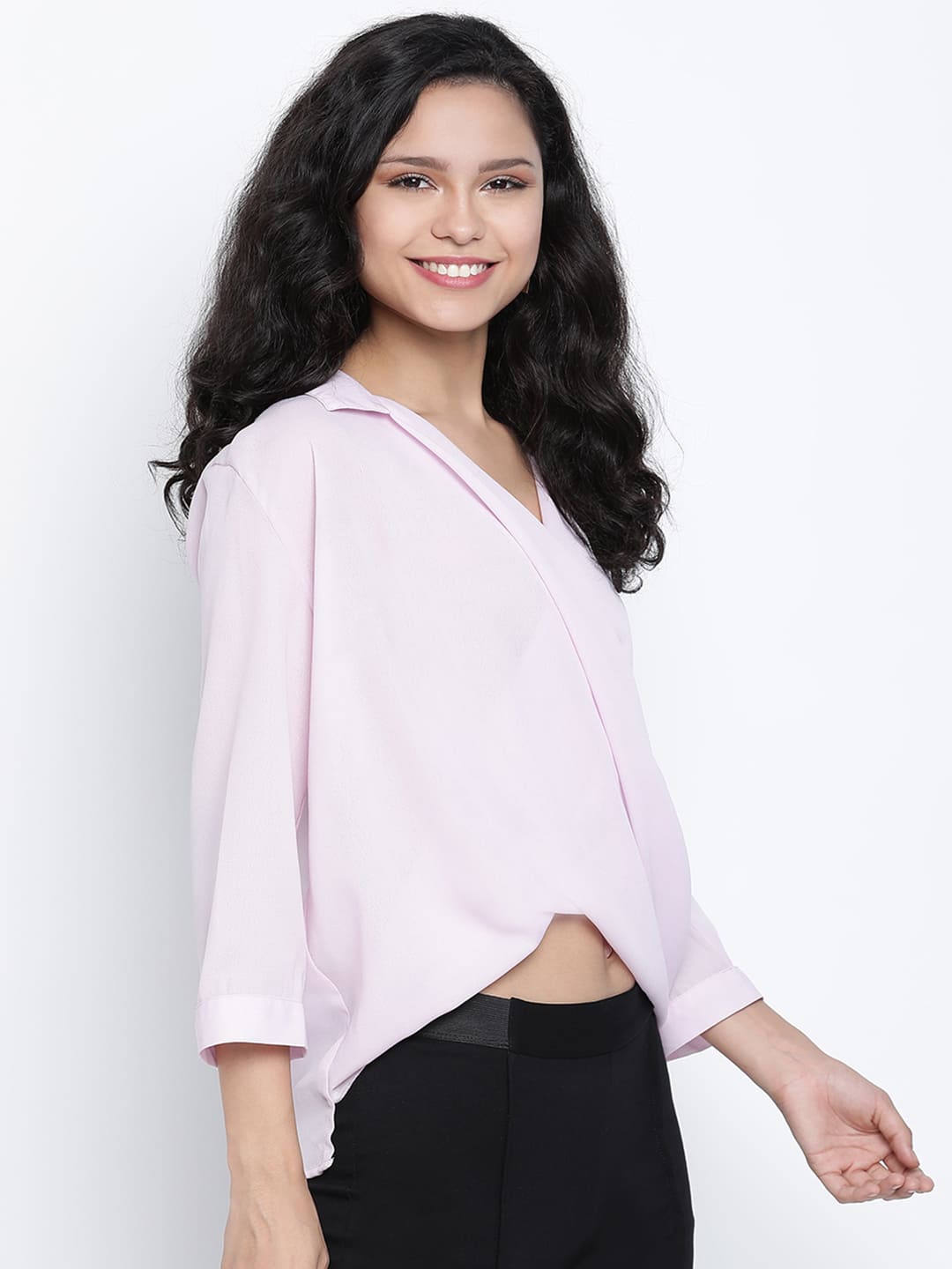 Crop Top,Pink Top,Crop Top,V-Neck Top,Quater Sleeves Top,Pink Solid Top