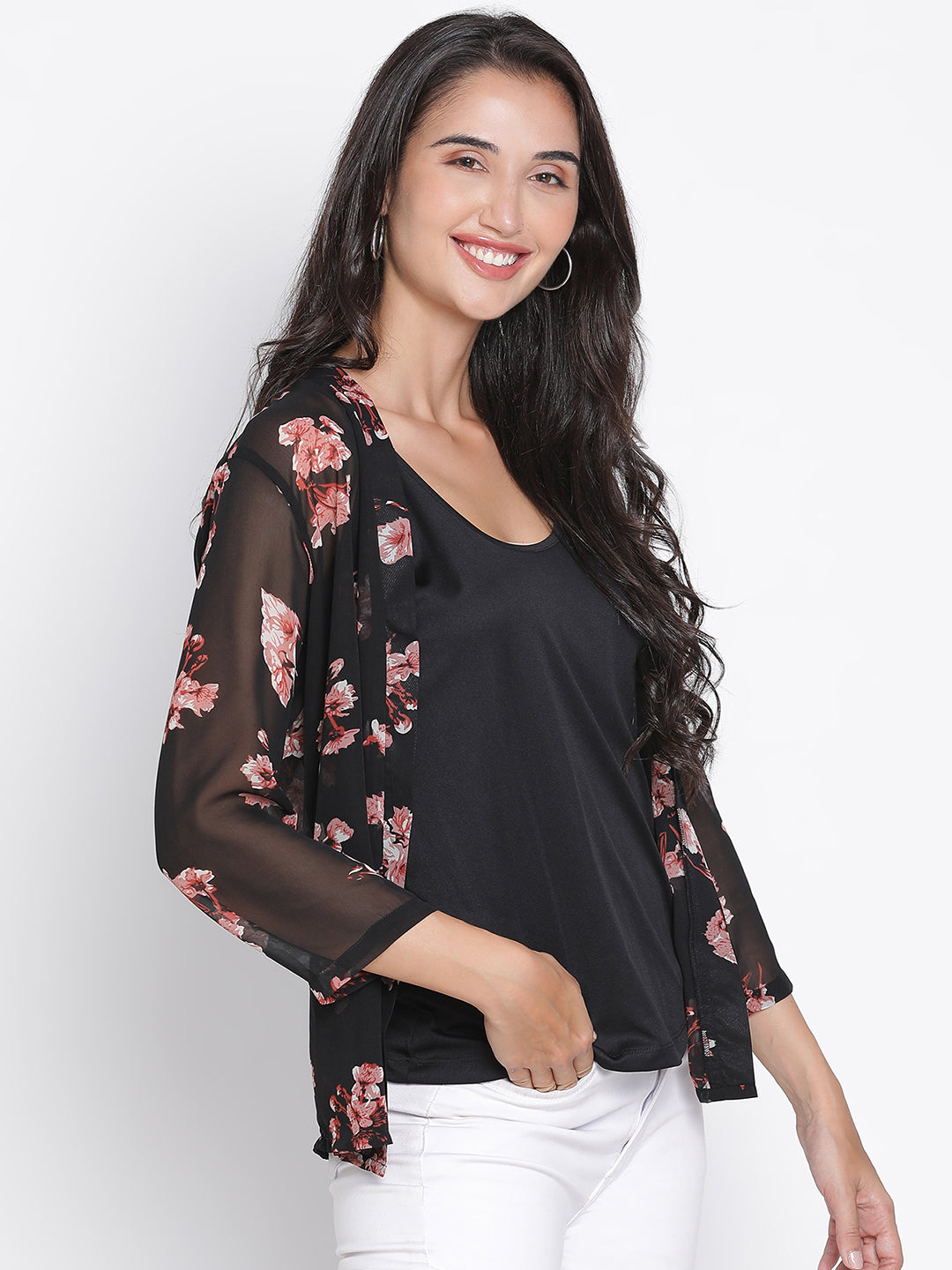 Regular,Multicolor Top,Regular Top,,Quater Sleeves Top,Multi Floral Print Top