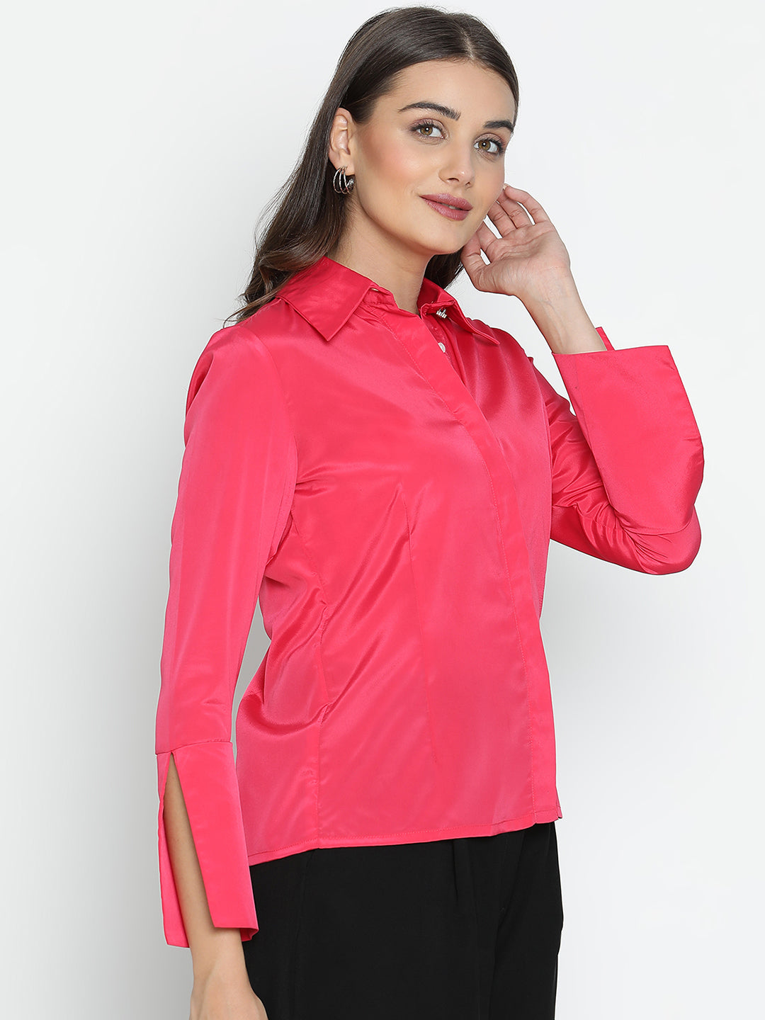 DRAAX FASHIONS Womens Collared Pink Full Sleeves Shirt Style Top