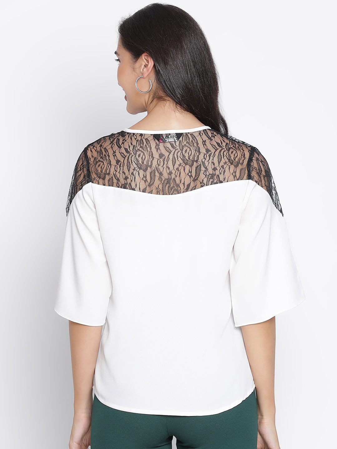 Regular,White Top,Regular Top,Round Neck Top,Quater Sleeves Top,White Solid Top