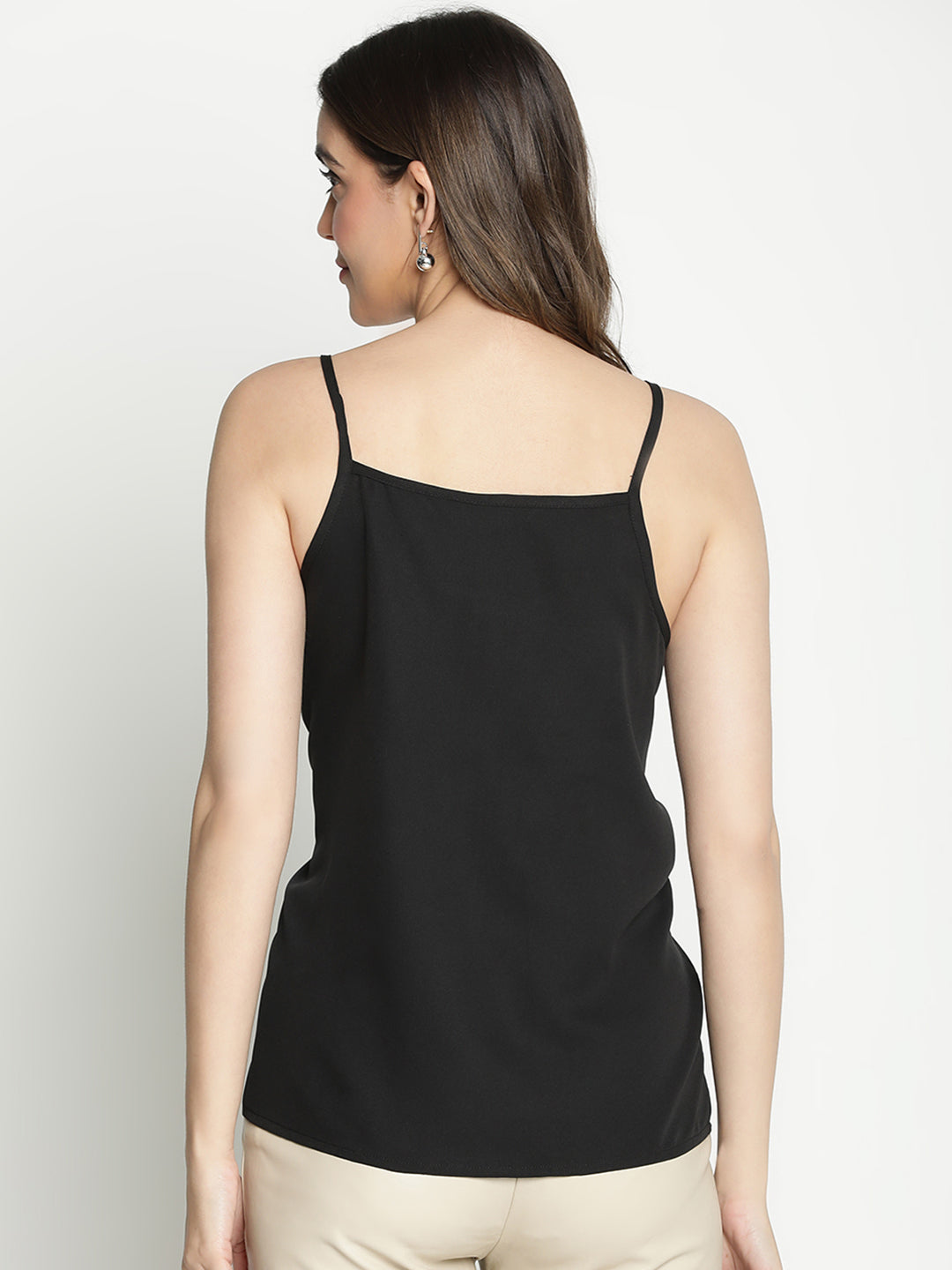 Spaghetti Top,Black Top,Spaghetti Top,Round Neck Top,Sleeveless Top,Black Solid Top