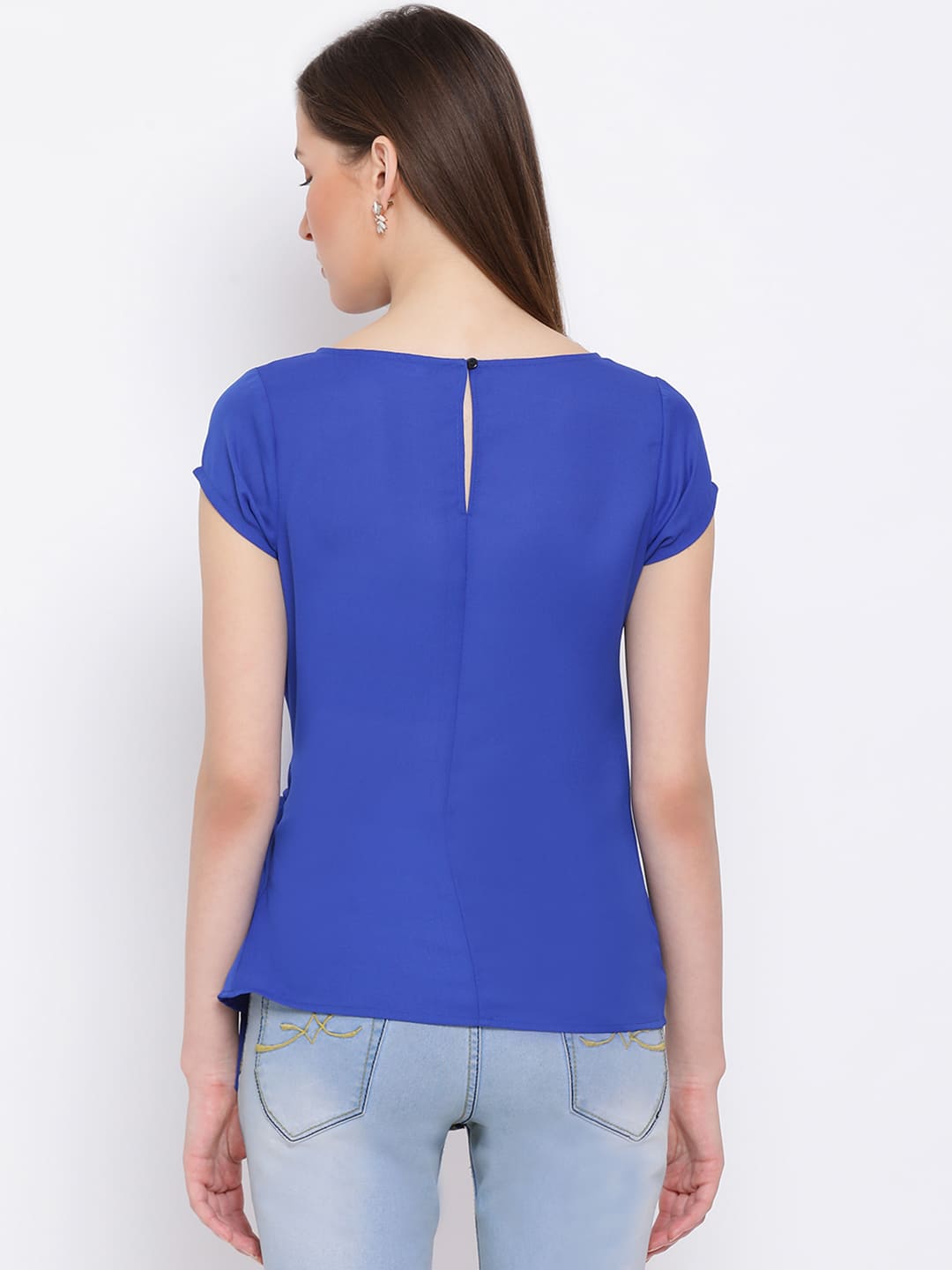 Regular,Blue Top,Regular Top,Round Neck Top,Short Sleeves Top,Blue Solid Top