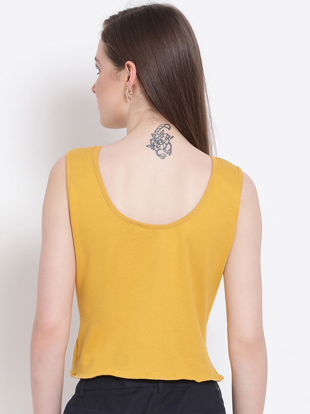 Crop Top,Yellow Top,Crop Top,Round Neck Top,Sleeveless Top,Yellow Solid Top