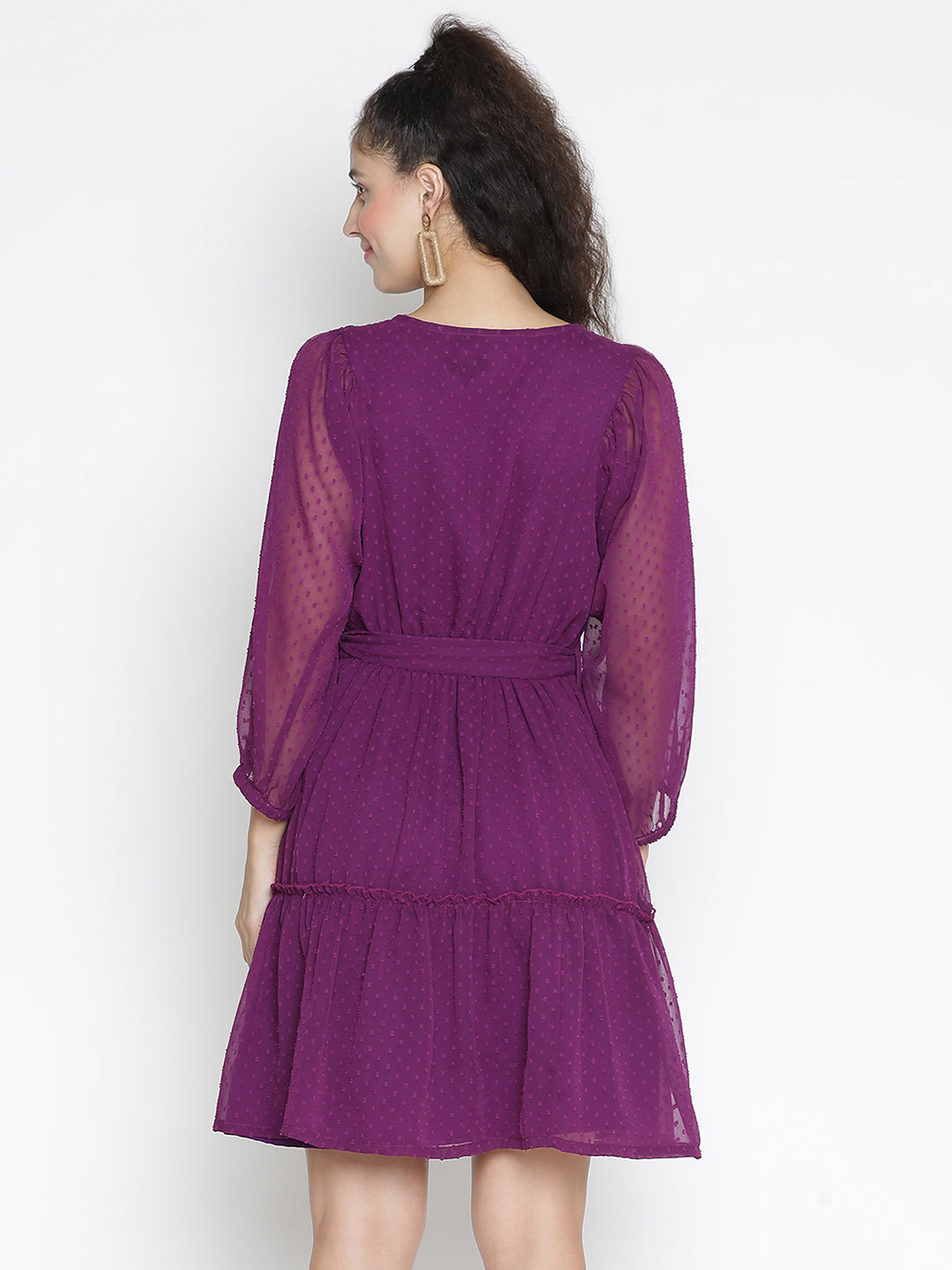 Knee Length,Magenta Dress,Knee Length Dress,Round Neck Dress,Full Sleeves Dress,Magenta Solid Dress