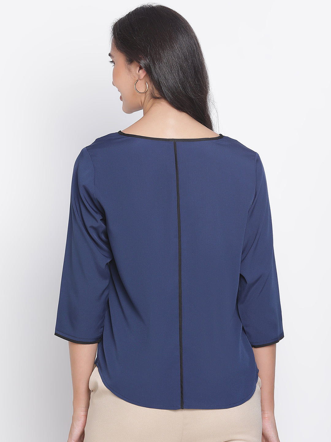 Regular,Blue Top,Regular Top,Round Neck Top,Quater Sleeves Top,Blue Solid Top