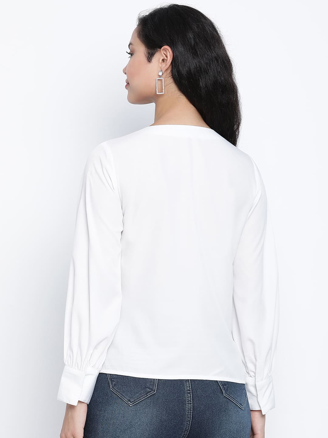 Regular,White Top,Regular Top,V-Neck Top,Full Sleeves Top,White Solid Top