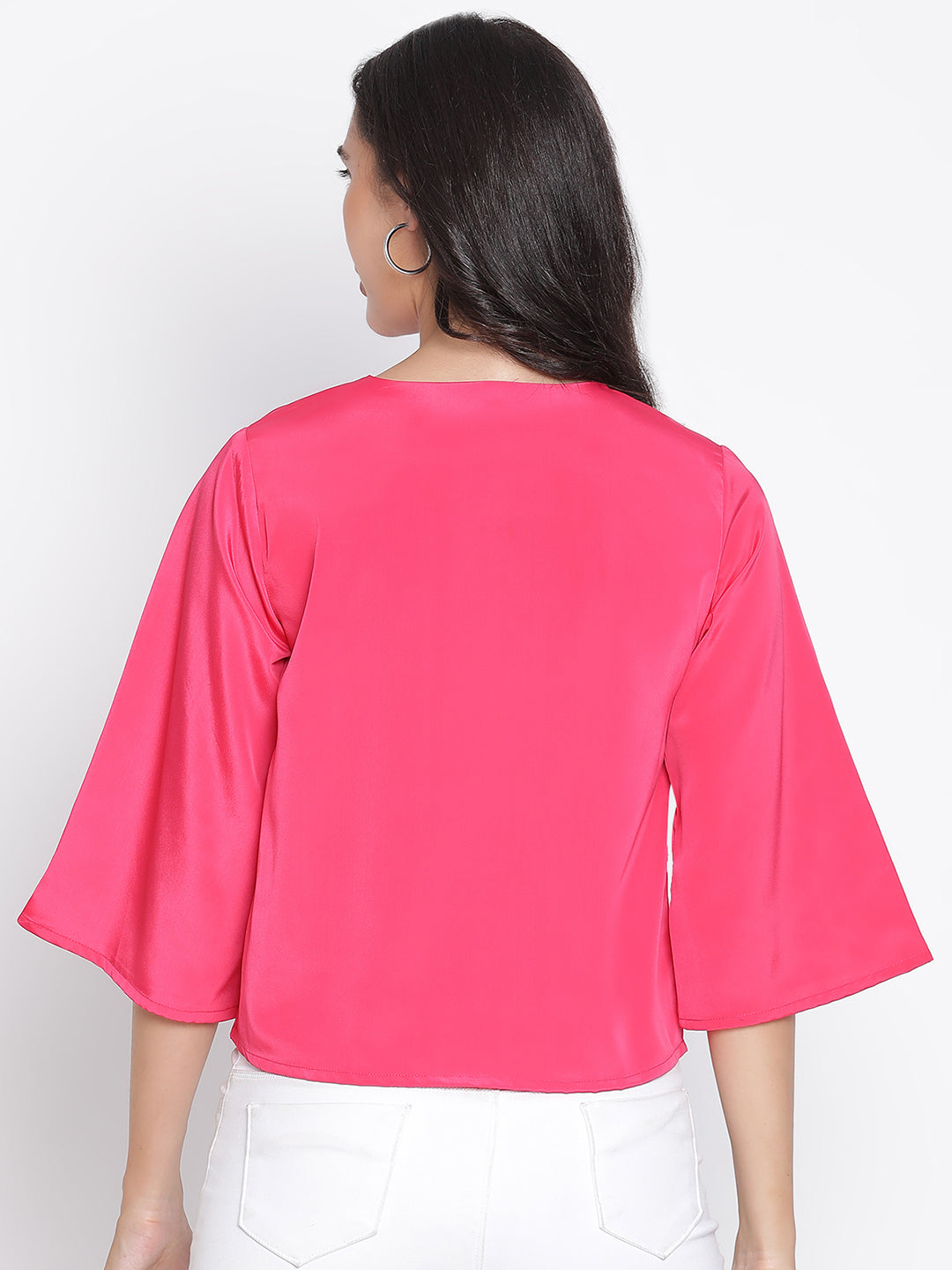 Crop Top,Pink Top,Crop Top,Round Neck Top,Quater Sleeves Top,Pink Solid Top